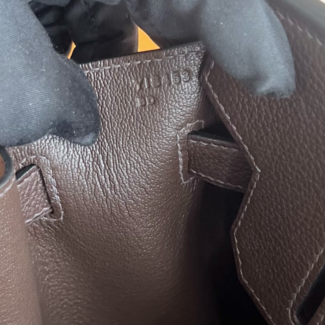 Birkin 30cm Barenia grain saddle leather Color: Ck46 ebony color Ebene silver buckle fully handmade wax stitching Phw customized✈️ - Image 9