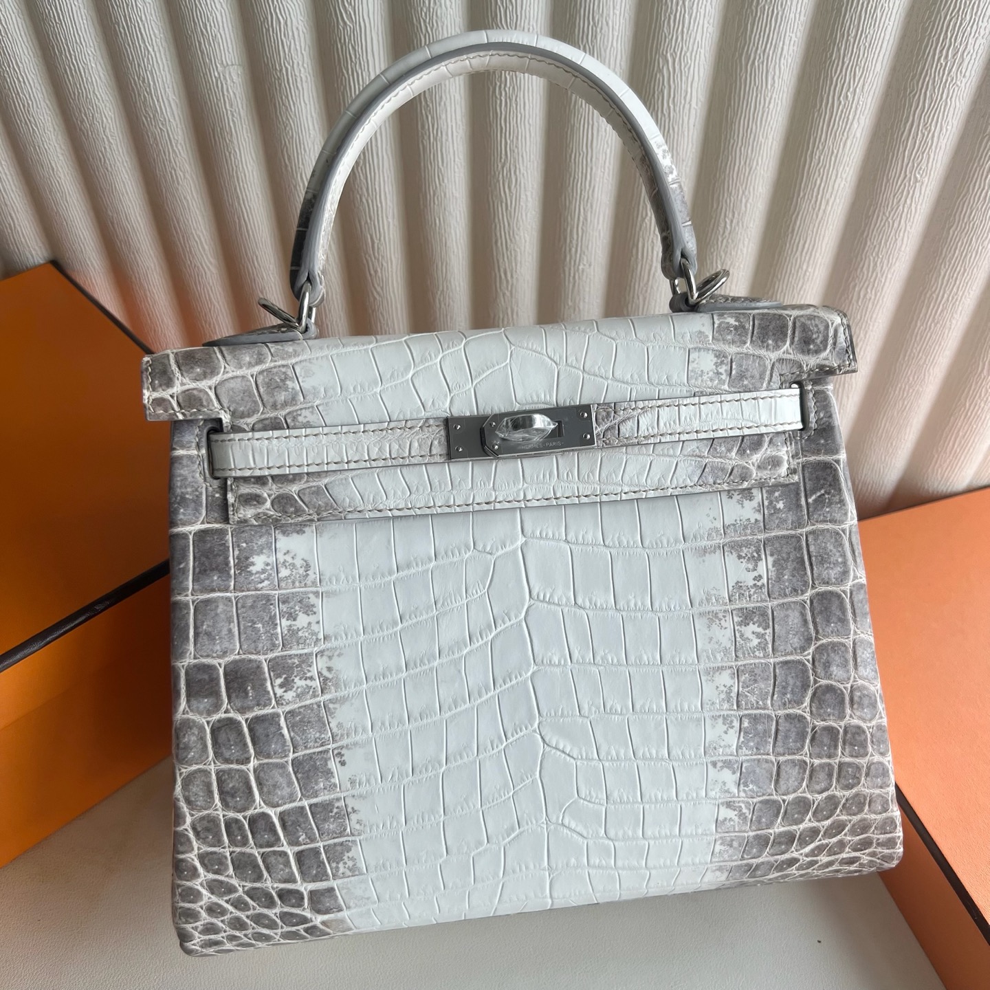 Spot Kelly 25cm Himalayan Himalayan Original imported Hac crocodile leather, fully handmade wax stitching Silver buckle Stock