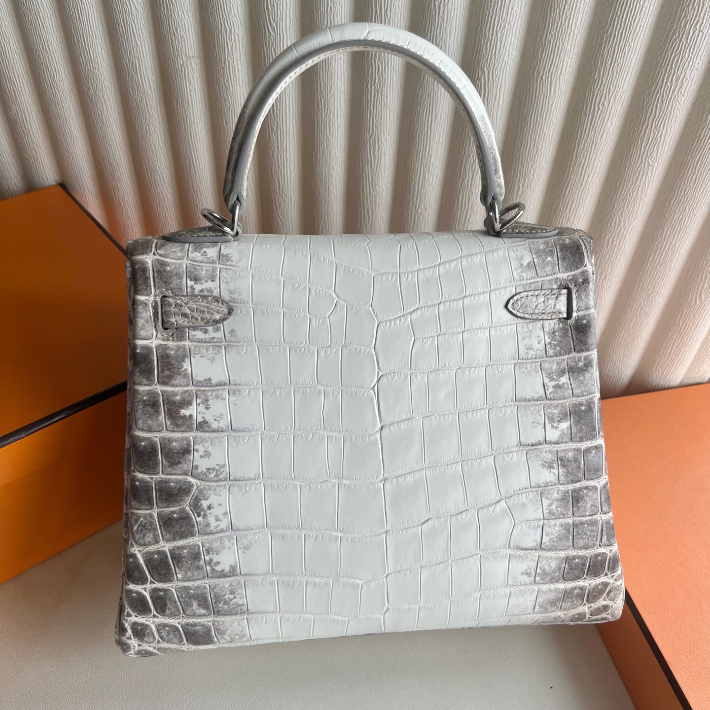 Spot Kelly 25cm Himalayan Himalayan Original imported Hac crocodile leather, fully handmade wax stitching Silver buckle Stock - Image 4