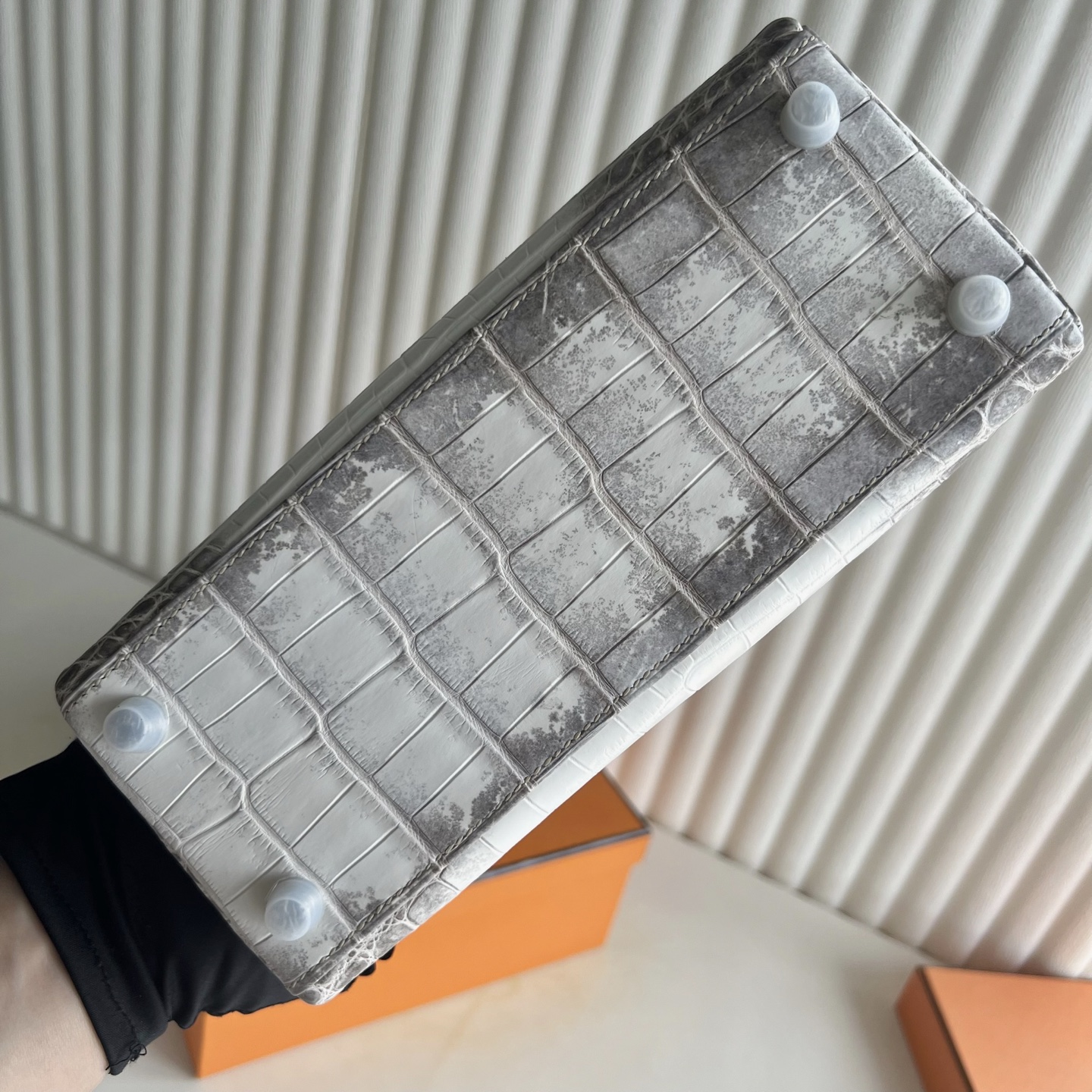 Spot Kelly 25cm Himalayan Himalayan Original imported Hac crocodile leather, fully handmade wax stitching Silver buckle Stock - Image 10