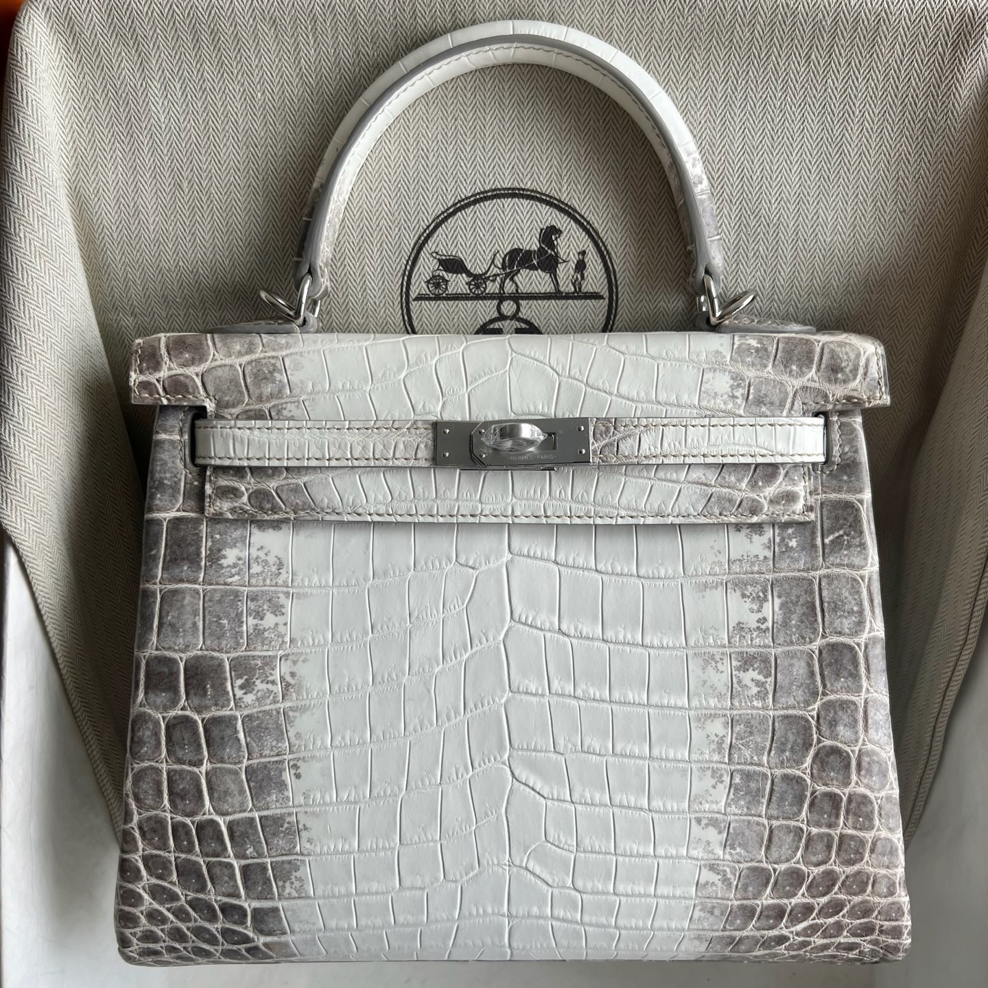 Spot Kelly 25cm Himalayan Himalayan Original imported Hac crocodile leather, fully handmade wax stitching Silver buckle Stock - Image 11