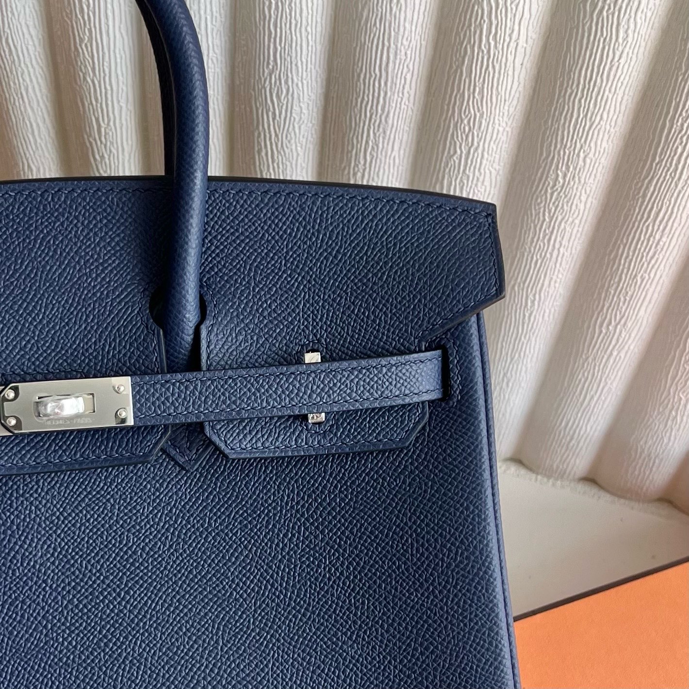 Birkin 25cm Epsom original imported from Germany palm print Color: Ck73 Sapphire Blue Blue Sapphire Phw Fully handmade wax thread sewing, silver buckle, customized✈️ - Image 2