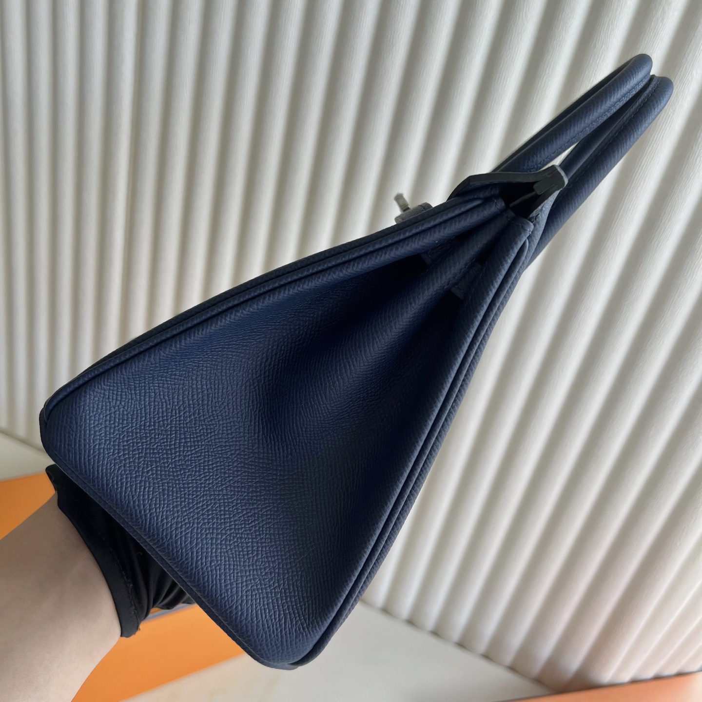 Birkin 25cm Epsom original imported from Germany palm print Color: Ck73 Sapphire Blue Blue Sapphire Phw Fully handmade wax thread sewing, silver buckle, customized✈️ - Image 3
