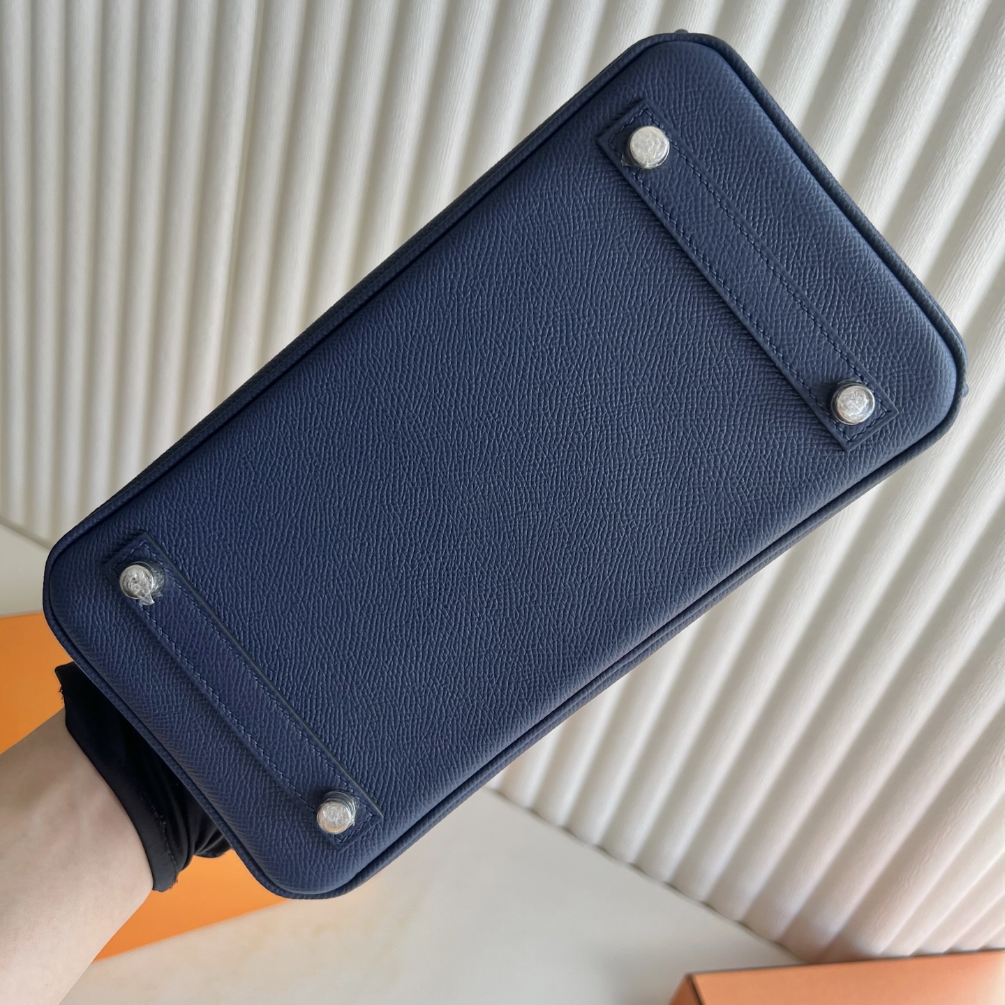 Birkin 25cm Epsom original imported from Germany palm print Color: Ck73 Sapphire Blue Blue Sapphire Phw Fully handmade wax thread sewing, silver buckle, customized✈️ - Image 10