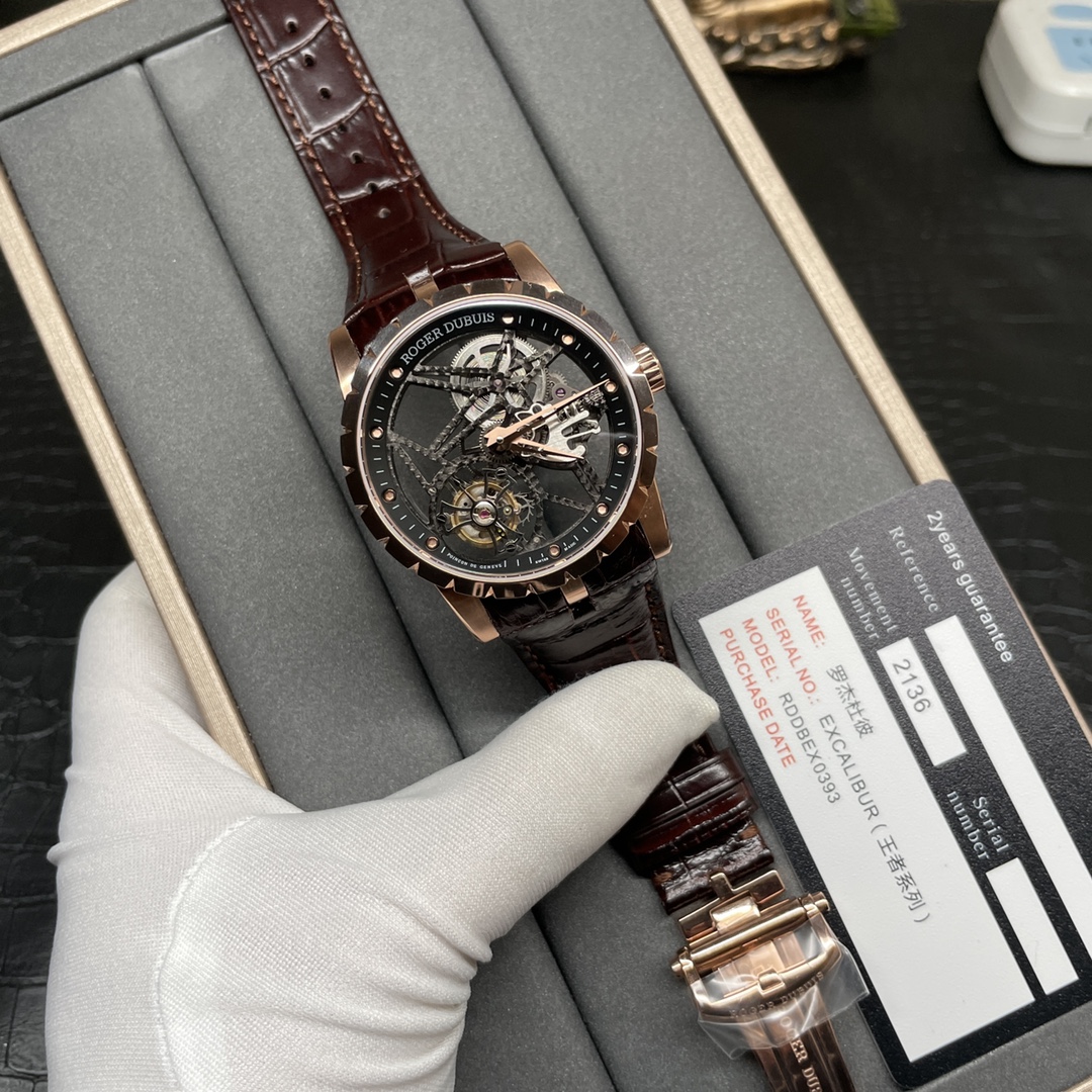 Roger's Skeleton Tourbillon Rose Gold Brown Leather bbr❗️