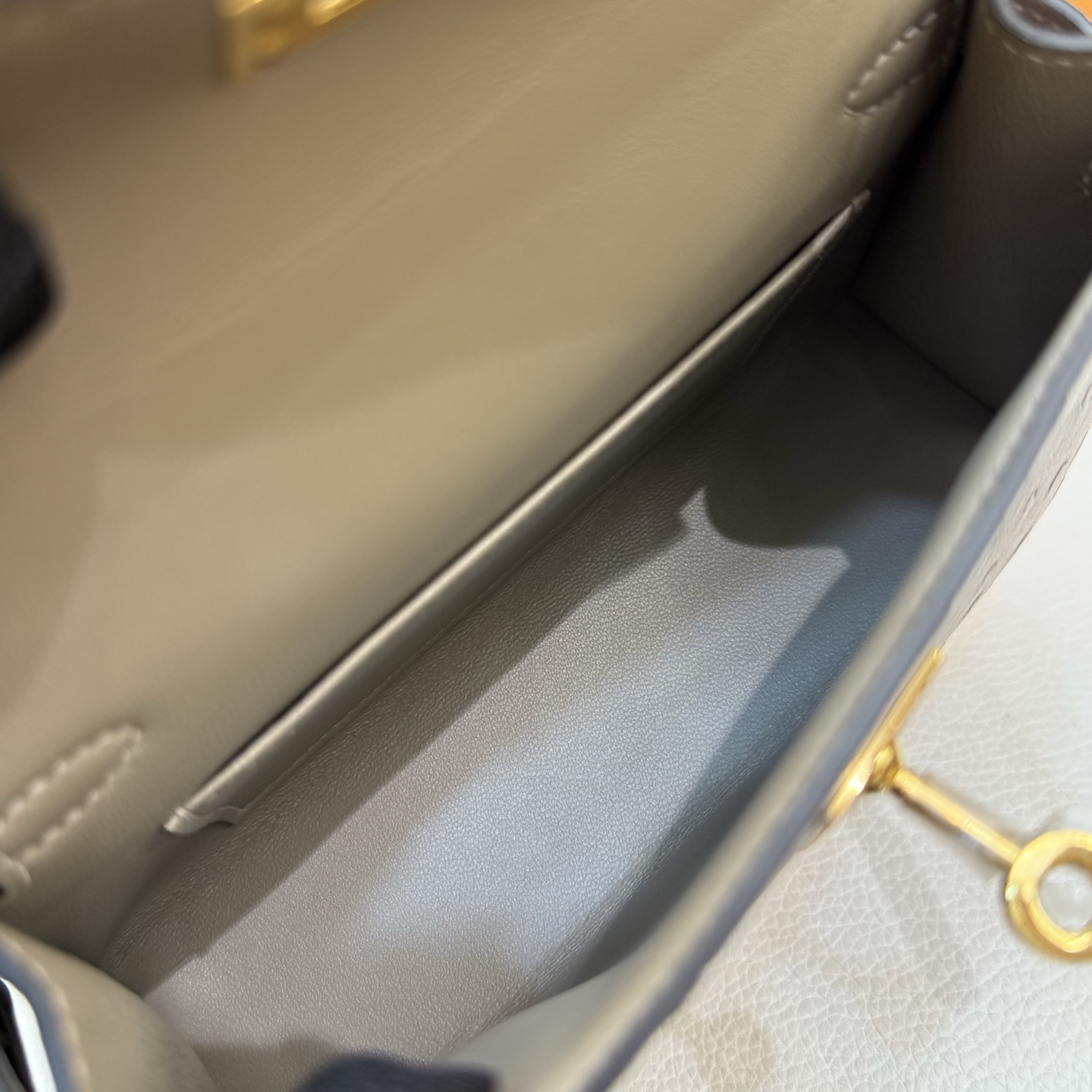 Kelly Mini Ostrich original imported kk ostrich Color: M8 asphalt gray, gold buckle, fully handmade wax stitching - Image 9