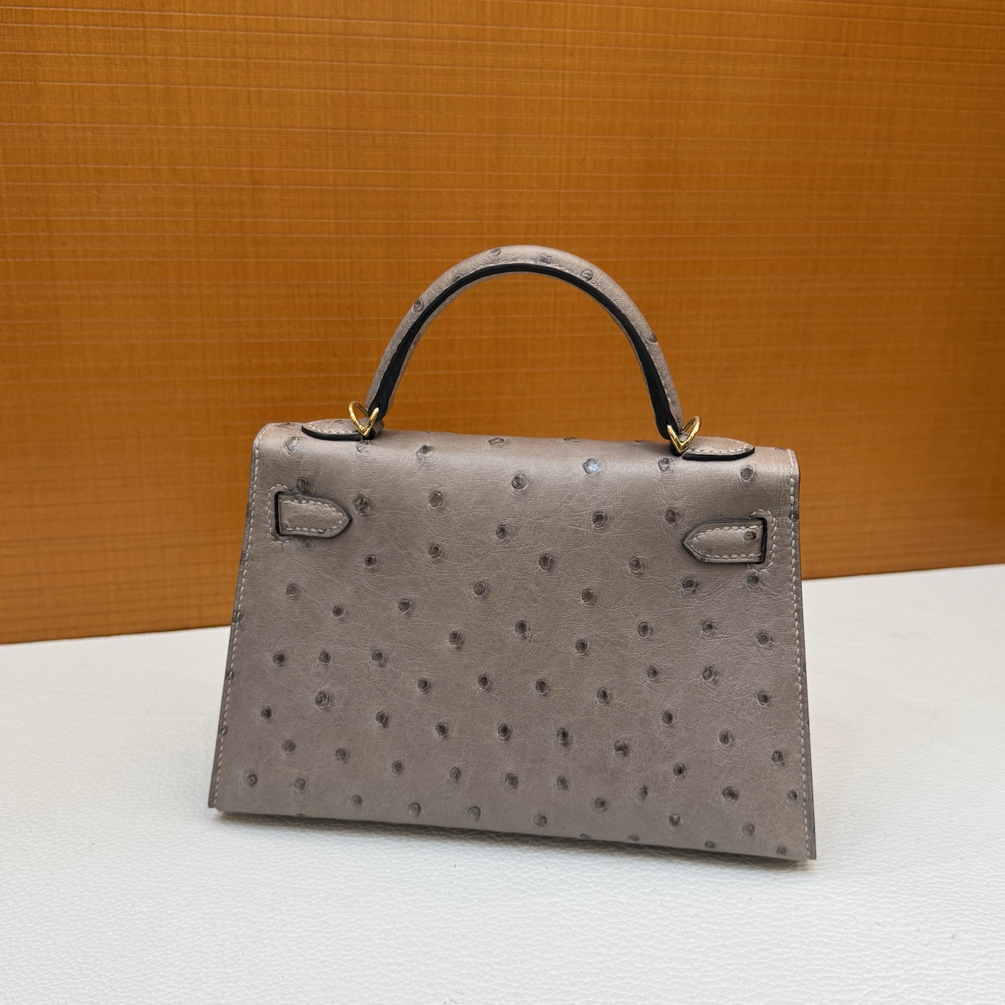 Kelly Mini Ostrich original imported kk ostrich Color: M8 asphalt gray, gold buckle, fully handmade wax stitching - Image 15