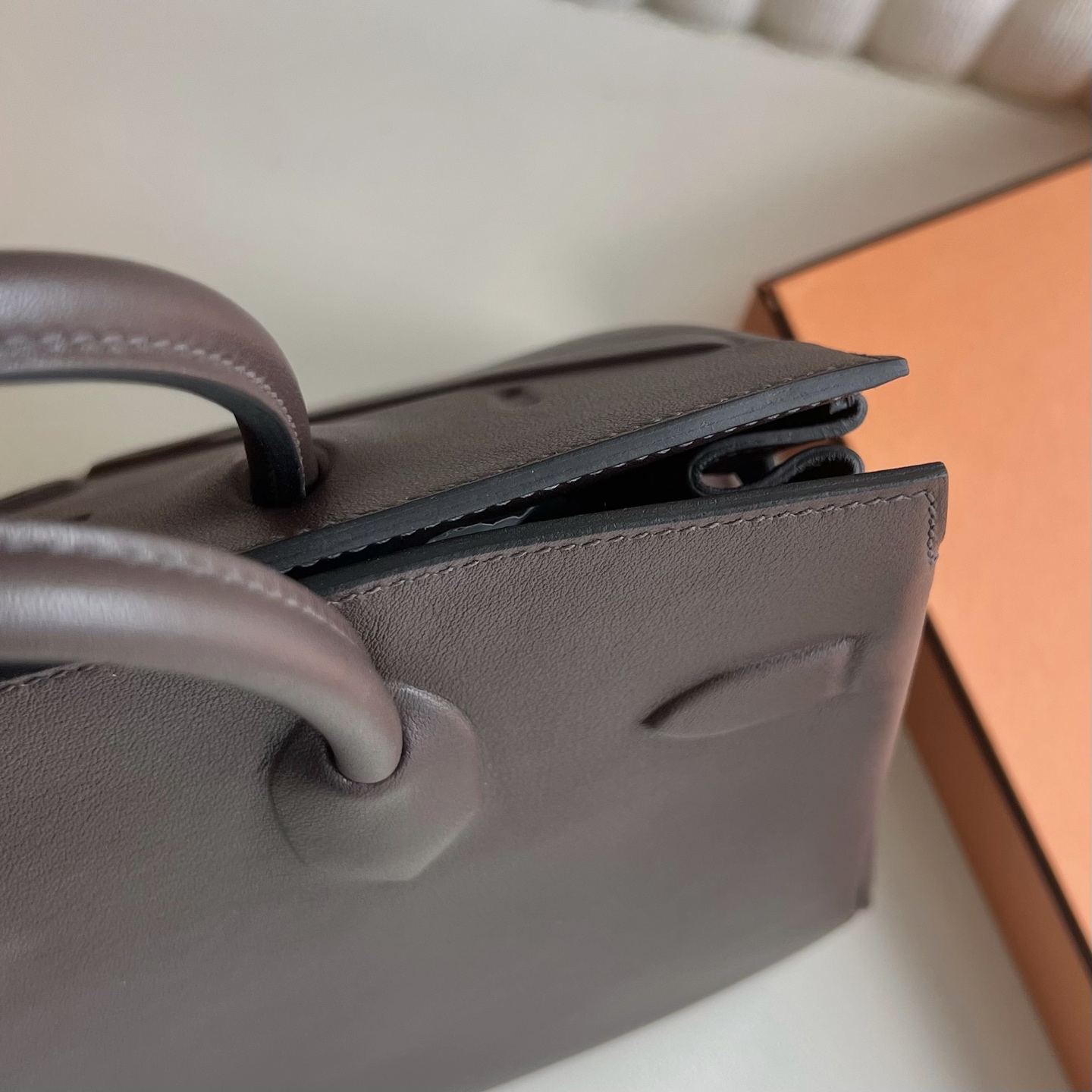 Birkin 25cm Shadow Swift Illusion Color: 0G Saddle Red Rouge Sellier Fully handmade wax stitching Phw customized✈️ - Image 4