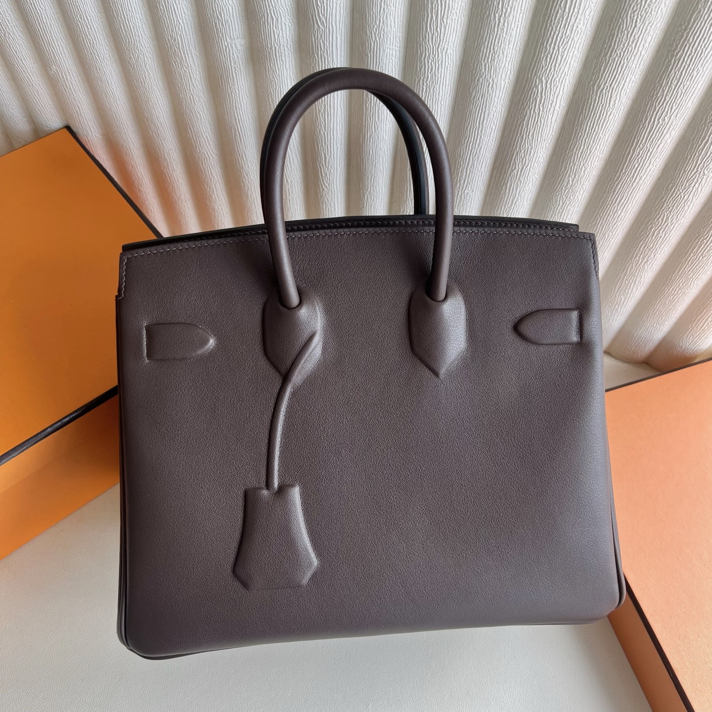 Birkin 25cm Shadow Swift Illusion Color: 0G Saddle Red Rouge Sellier Fully handmade wax stitching Phw customized✈️ - Image 5