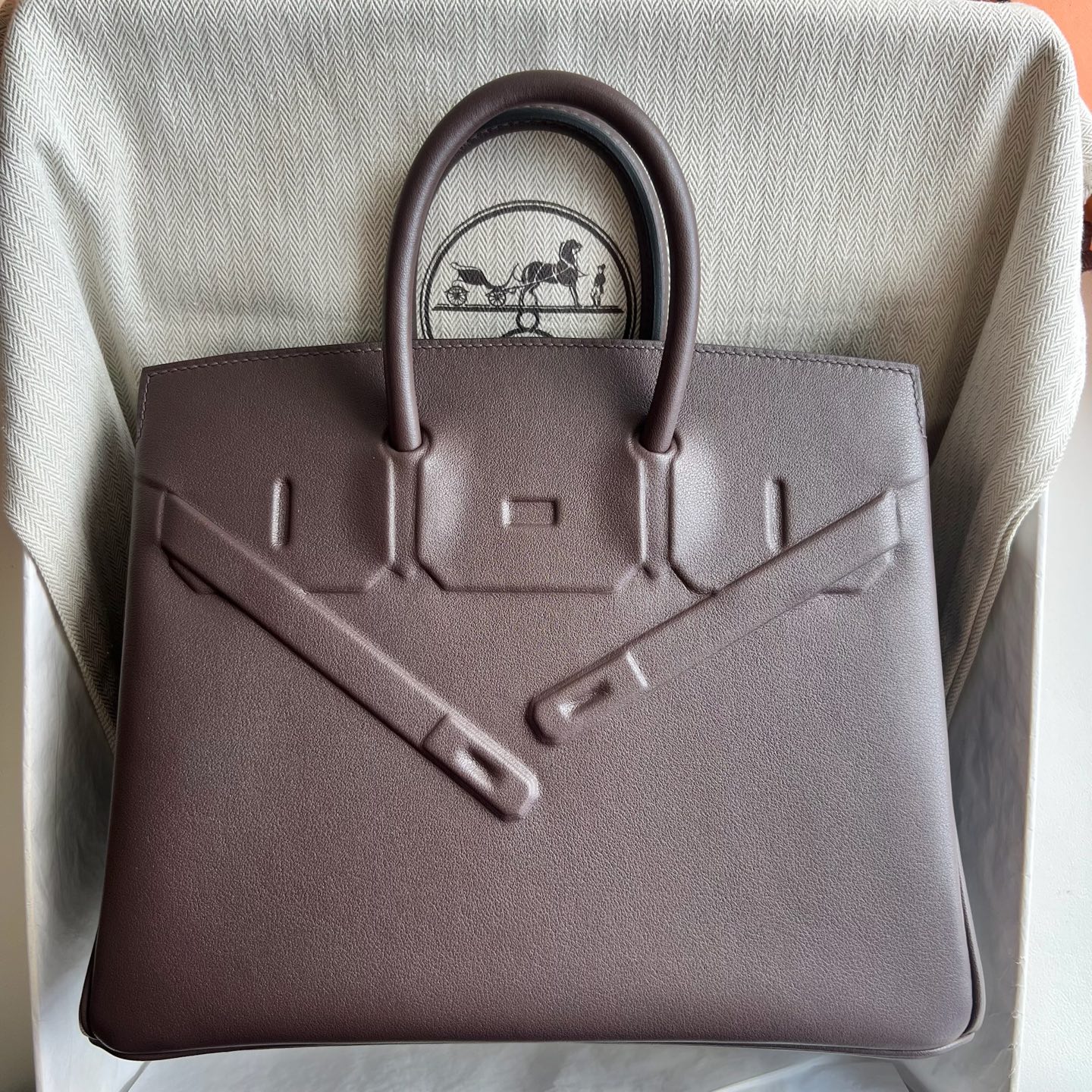 Birkin 25cm Shadow Swift Illusion Color: 0G Saddle Red Rouge Sellier Fully handmade wax stitching Phw customized✈️ - Image 12