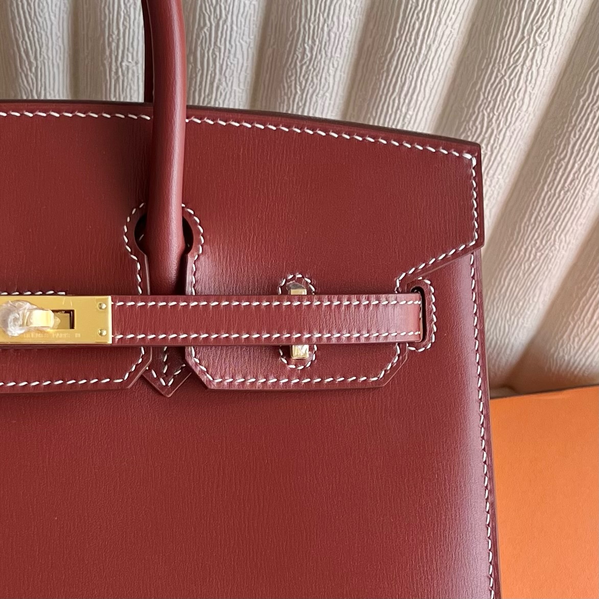Birkin 25cm Sellier Box Color: Ck36 brick red, Brique gold buckle, fully handmade wax stitching Phw customized✈️ - Image 2