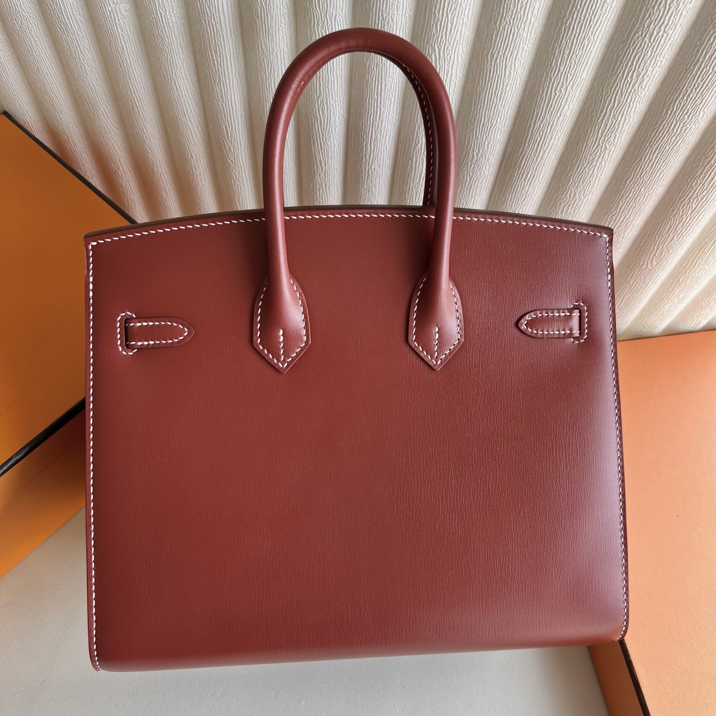 Birkin 25cm Sellier Box Color: Ck36 brick red, Brique gold buckle, fully handmade wax stitching Phw customized✈️ - Image 4