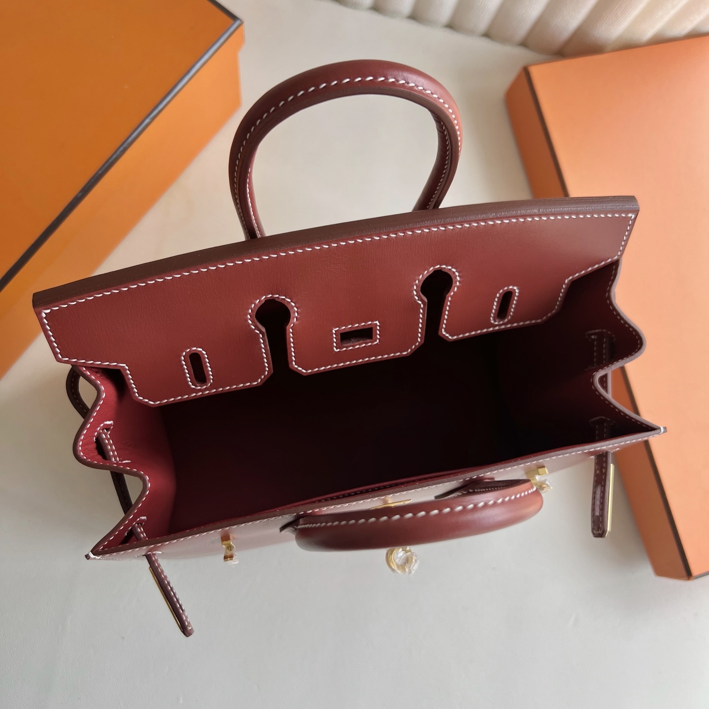 Birkin 25cm Sellier Box Color: Ck36 brick red, Brique gold buckle, fully handmade wax stitching Phw customized✈️ - Image 6