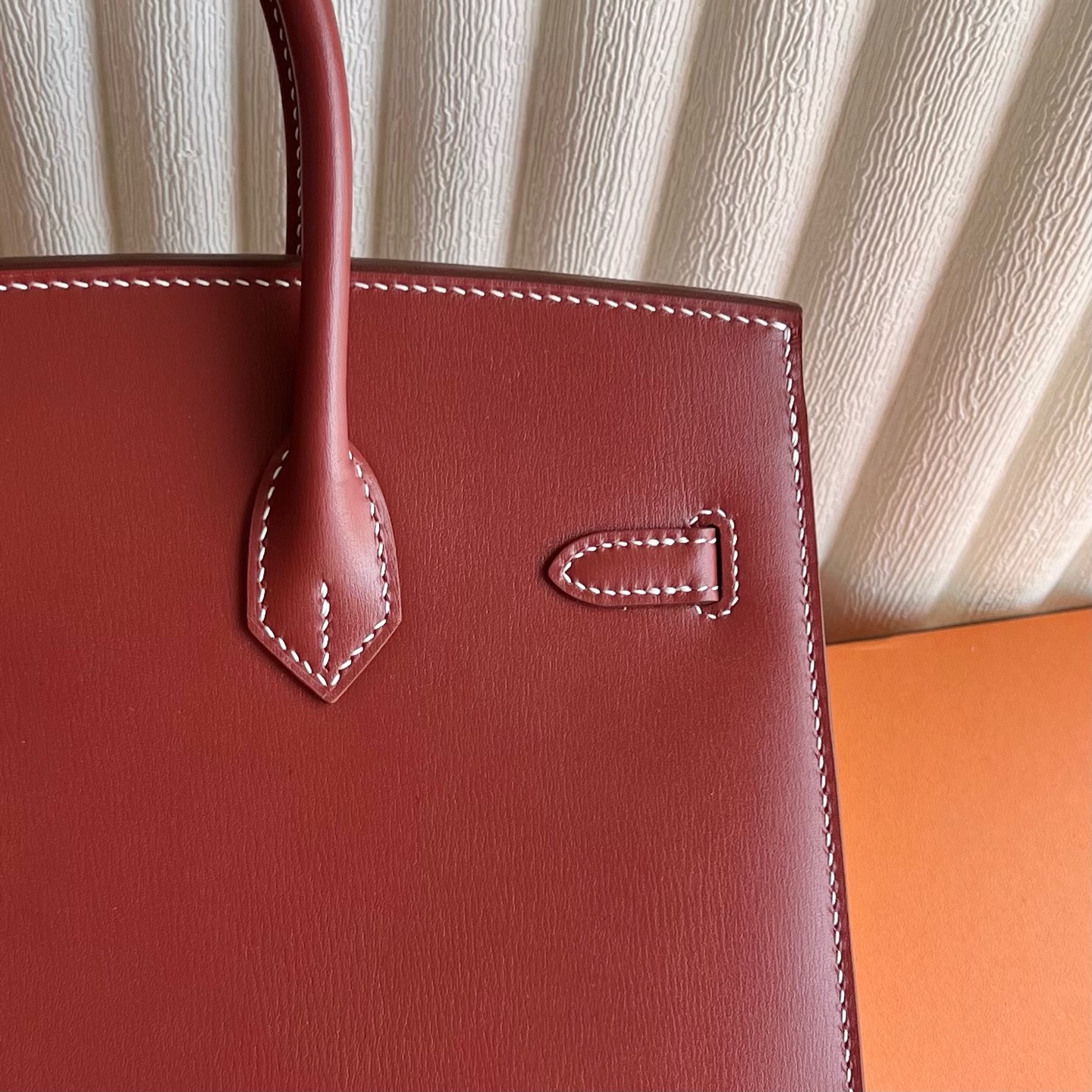Birkin 25cm Sellier Box Color: Ck36 brick red, Brique gold buckle, fully handmade wax stitching Phw customized✈️ - Image 5