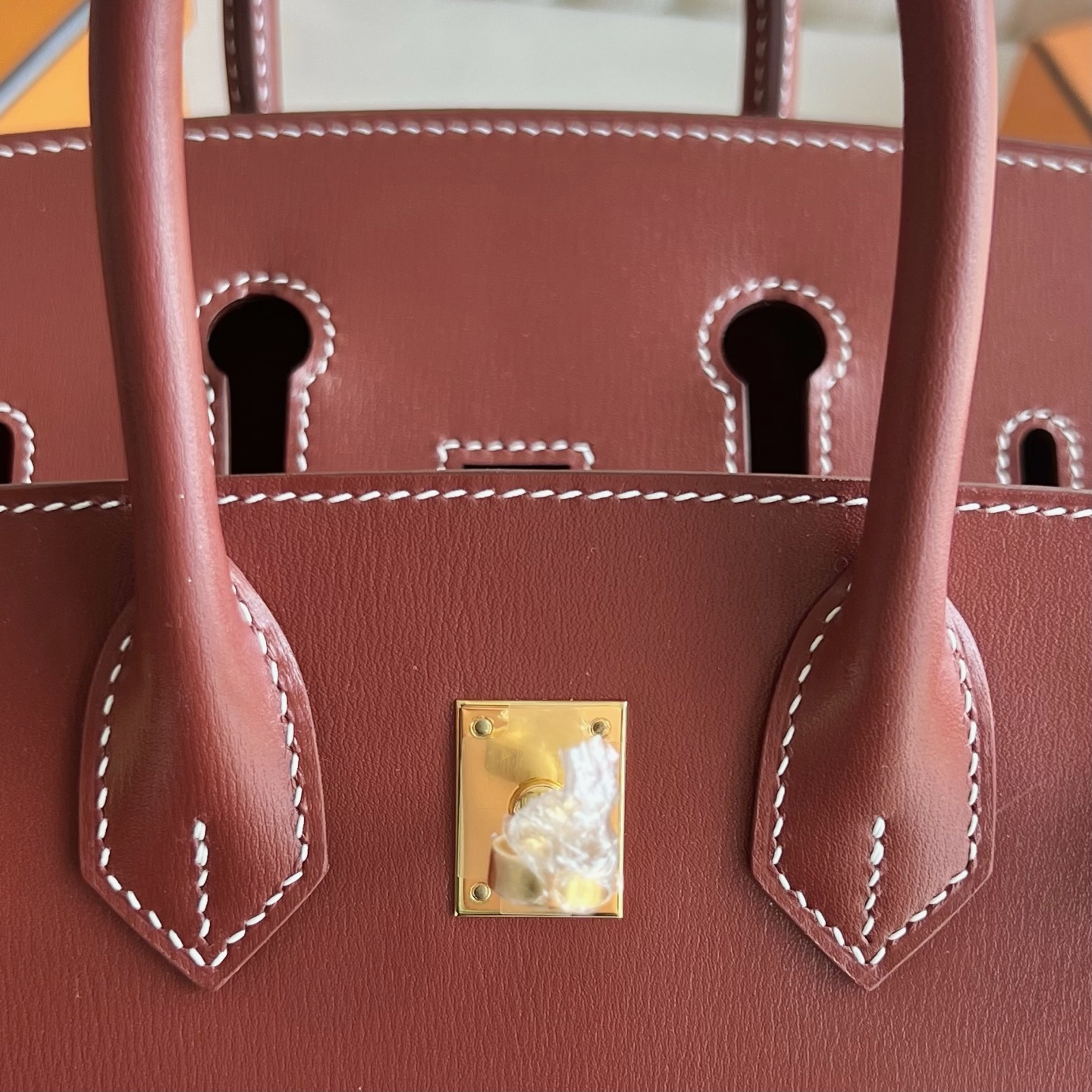 Birkin 25cm Sellier Box Color: Ck36 brick red, Brique gold buckle, fully handmade wax stitching Phw customized✈️ - Image 8