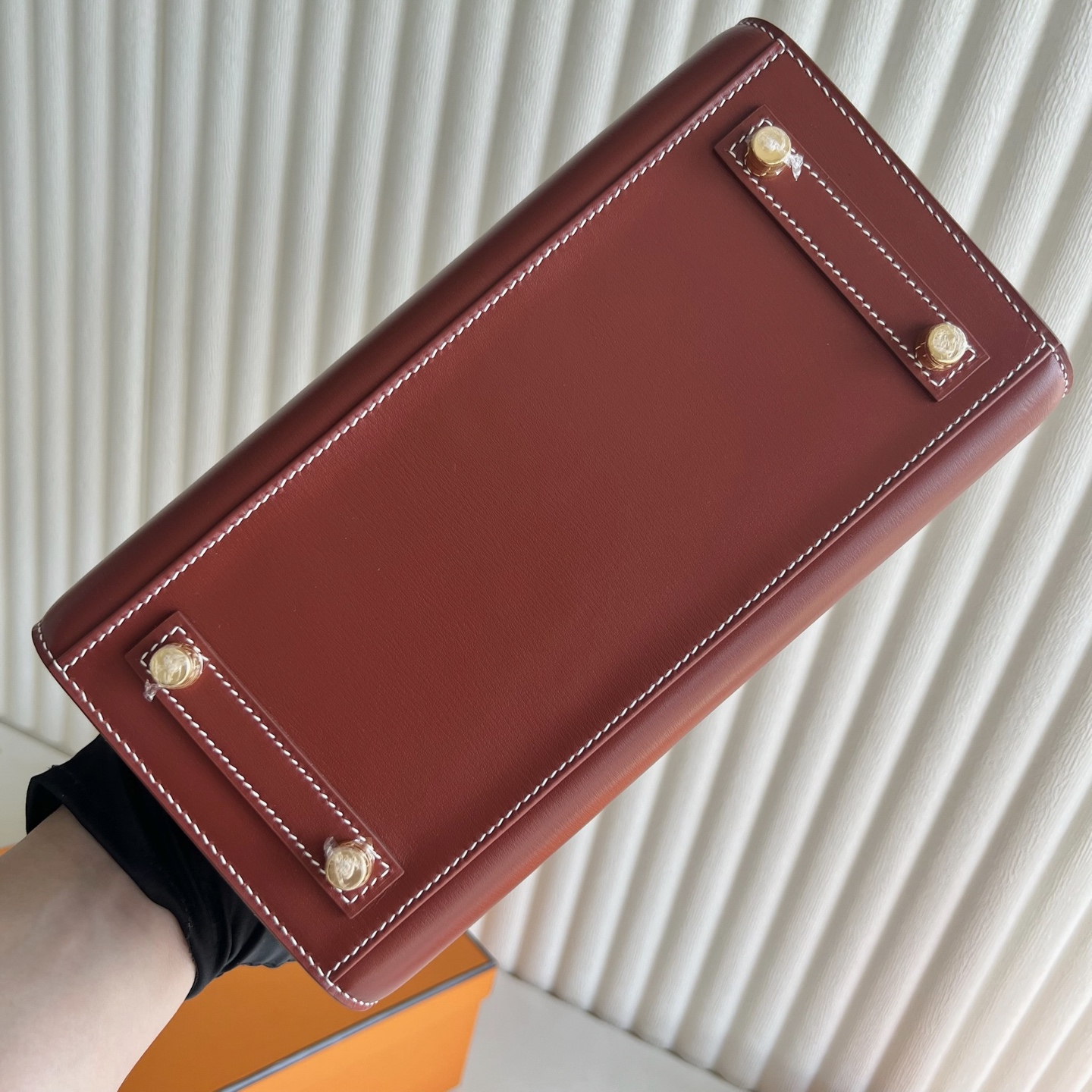 Birkin 25cm Sellier Box Color: Ck36 brick red, Brique gold buckle, fully handmade wax stitching Phw customized✈️ - Image 9