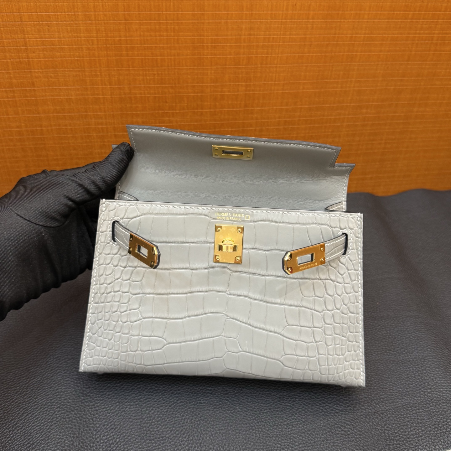 Kelly Mini Matte Alligator Crocodile Color: 0V cement gray, gold buckle, fully hand-waxed seams Ghw customized✈️ - Image 11