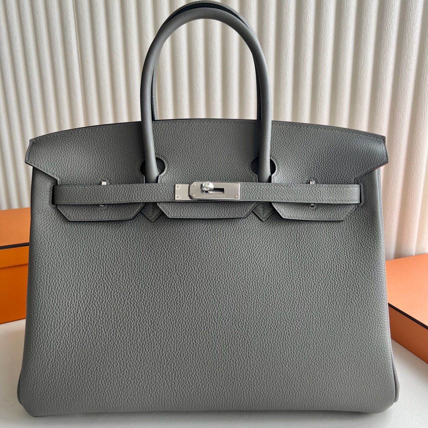 Birkin 35cm Togo original imported German calfskin Color: 0L cumulonimbus gray, fully handmade wax stitching Silver buckle customized✈️ - Image 11
