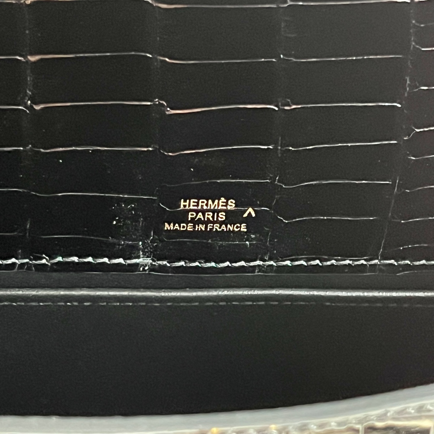 MiniKelly Pochette 22cm glossy inverted V Australian crocodile Shiny Porosus Crocodile Color: CC89 black Noir fully handmade wax thread sewing Gold buckle customized✈️ - Image 7