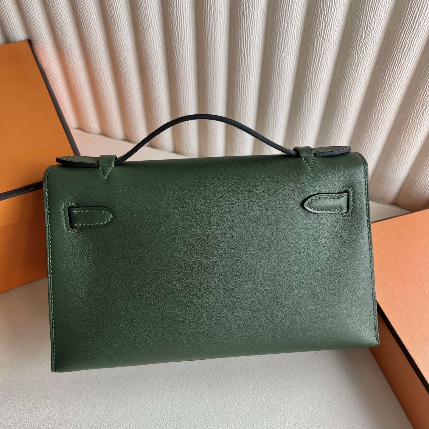 MiniKelly Pochette 22cm Swift Color: 2Q British Green Gold Buckle Fully Handmade Wax Thread Sewing Ghw customized✈️ - Image 4