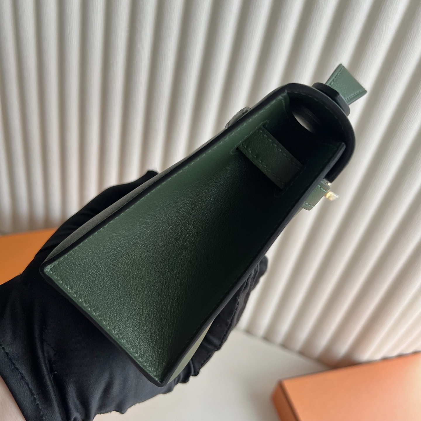 MiniKelly Pochette 22cm Swift Color: 2Q British Green Gold Buckle Fully Handmade Wax Thread Sewing Ghw customized✈️ - Image 8