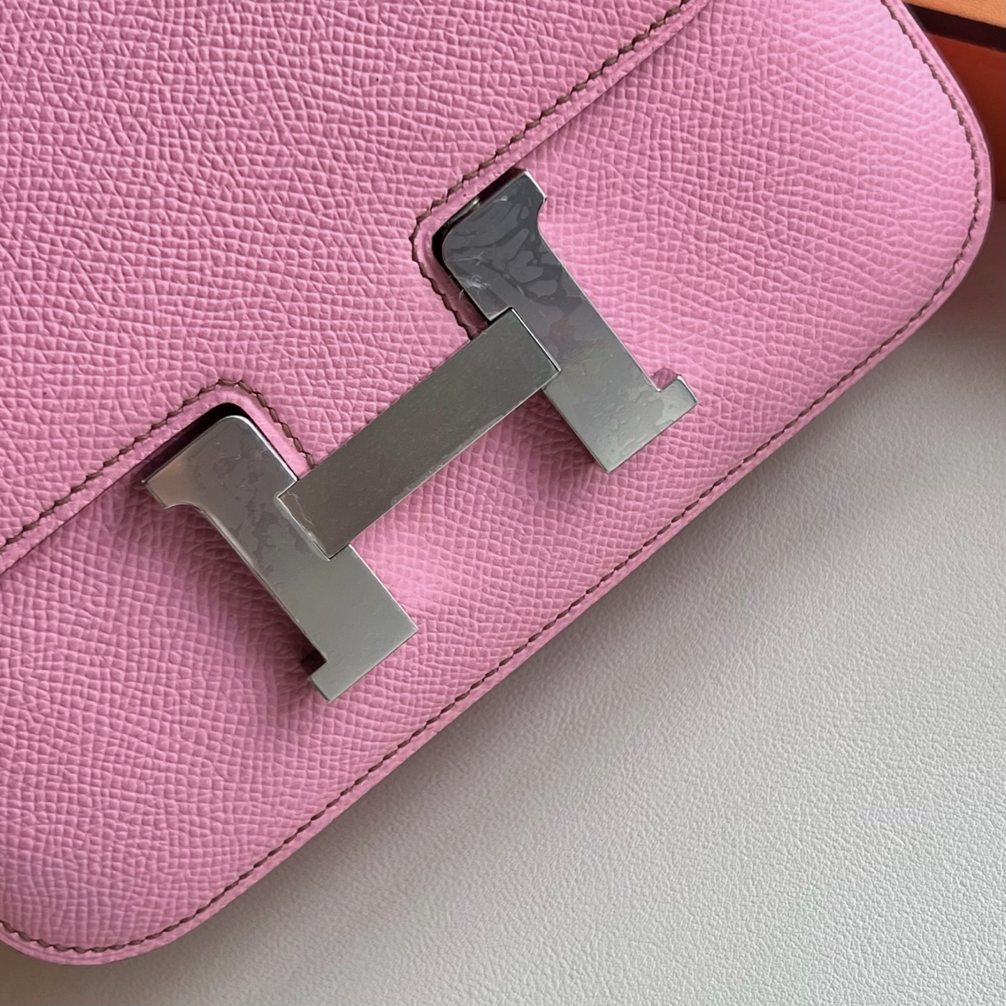 Constance 18cm Epsom Color: 5P cherry blossom pink, fully handmade wax thread sewing Silver buckle customized✈️ - Image 2