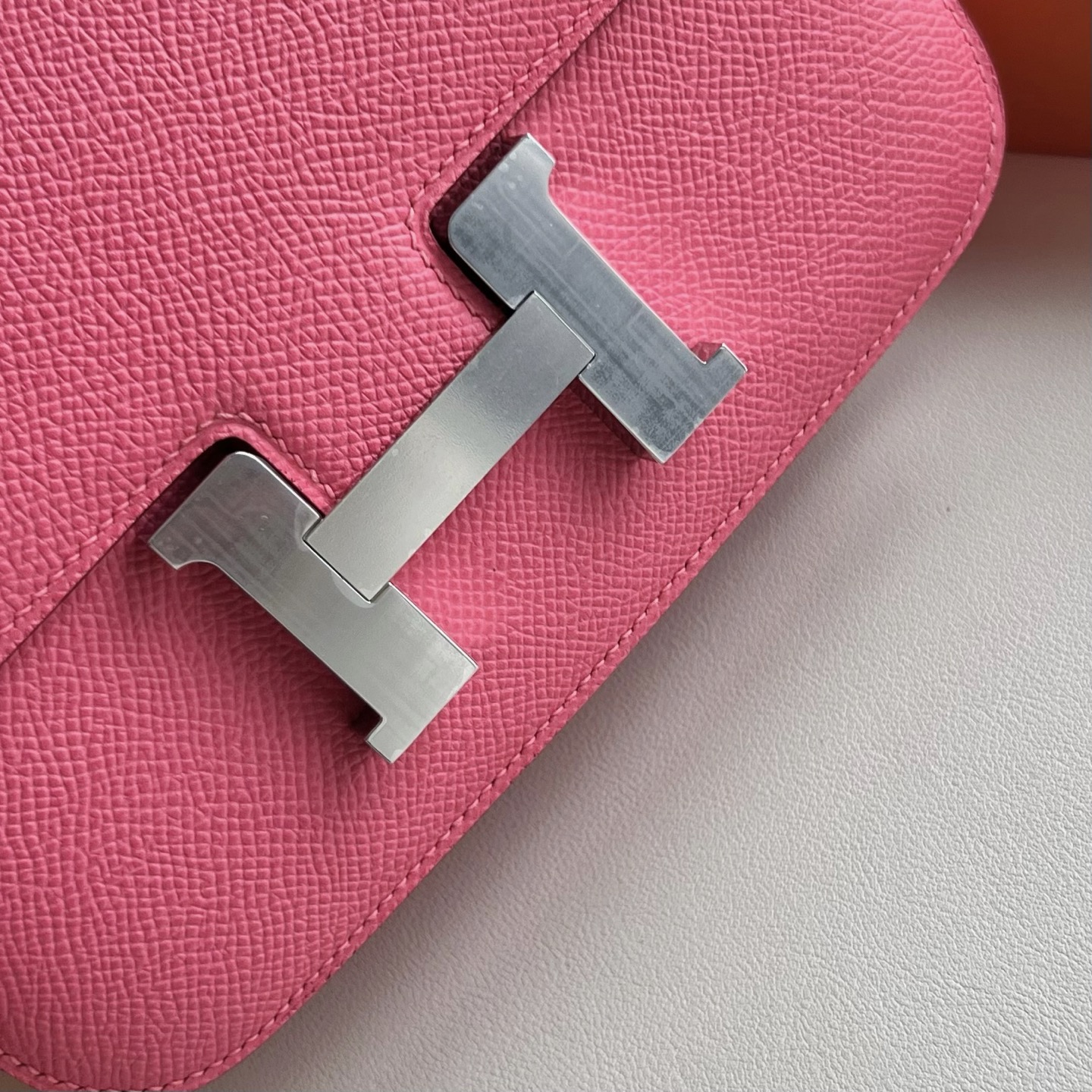 Constance 18cm Epsom Color: 8W new lipstick powder, fully handmade wax thread sewing Silver buckle customized✈️ - Image 2
