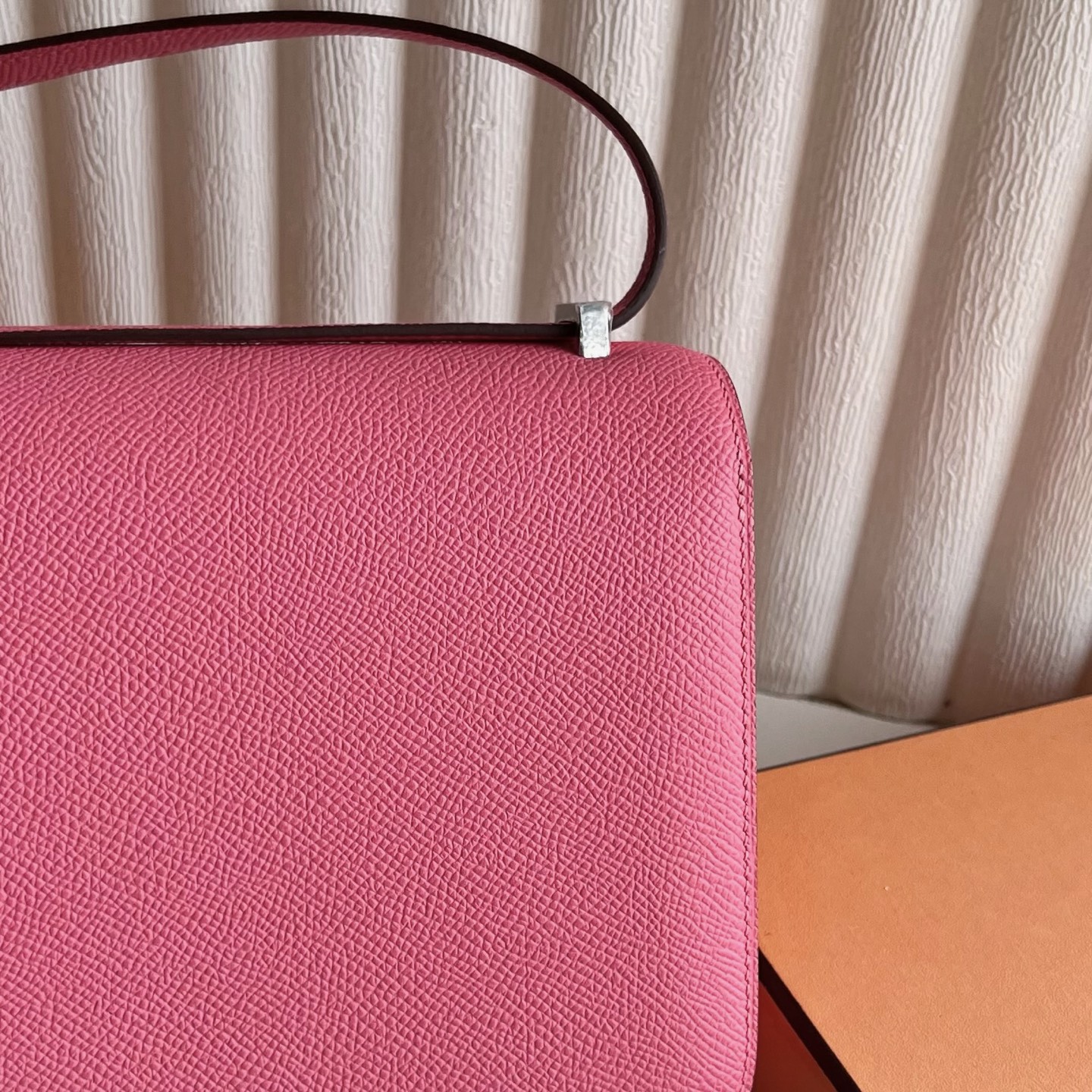Constance 18cm Epsom Color: 8W new lipstick powder, fully handmade wax thread sewing Silver buckle customized✈️ - Image 5