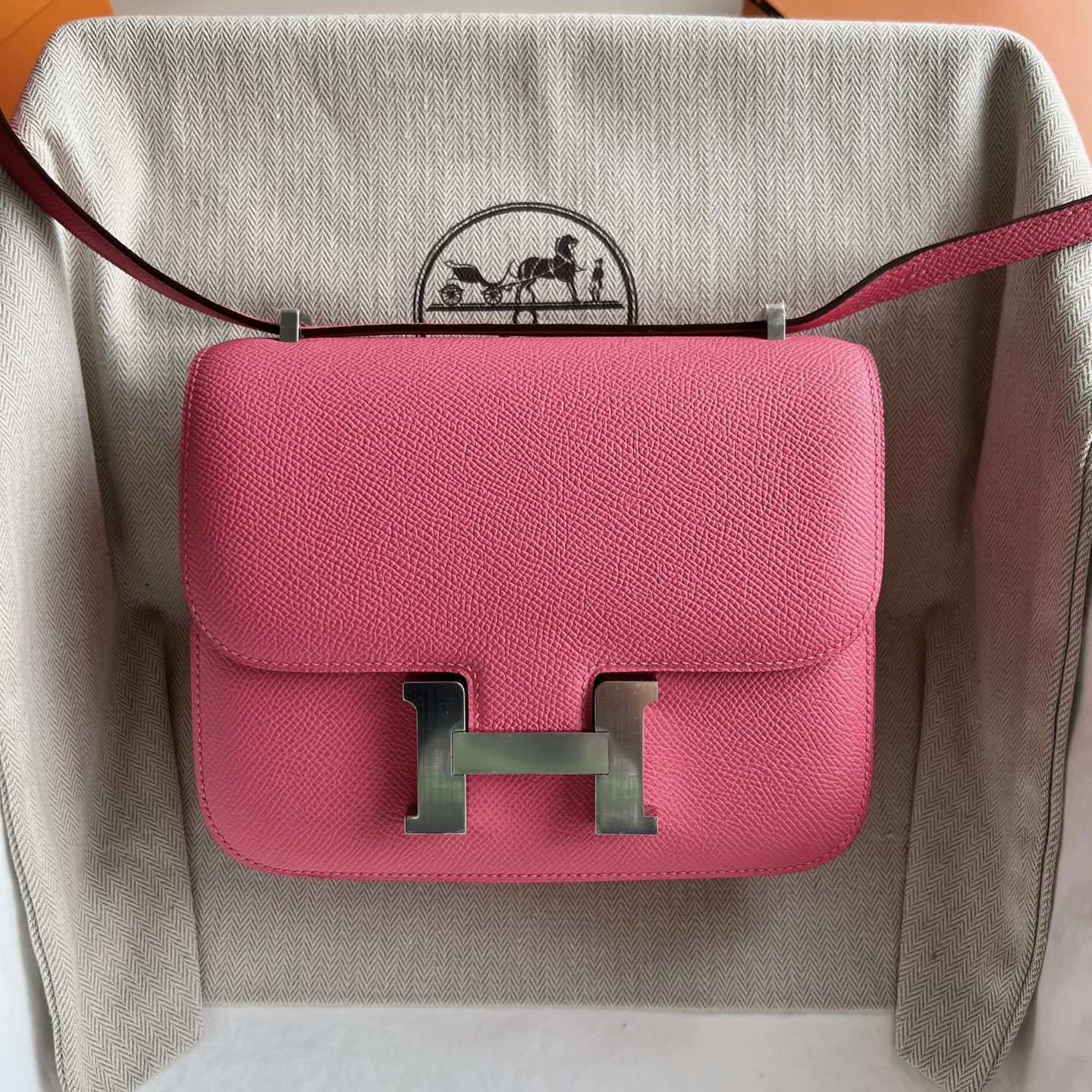 Constance 18cm Epsom Color: 8W new lipstick powder, fully handmade wax thread sewing Silver buckle customized✈️ - Image 11