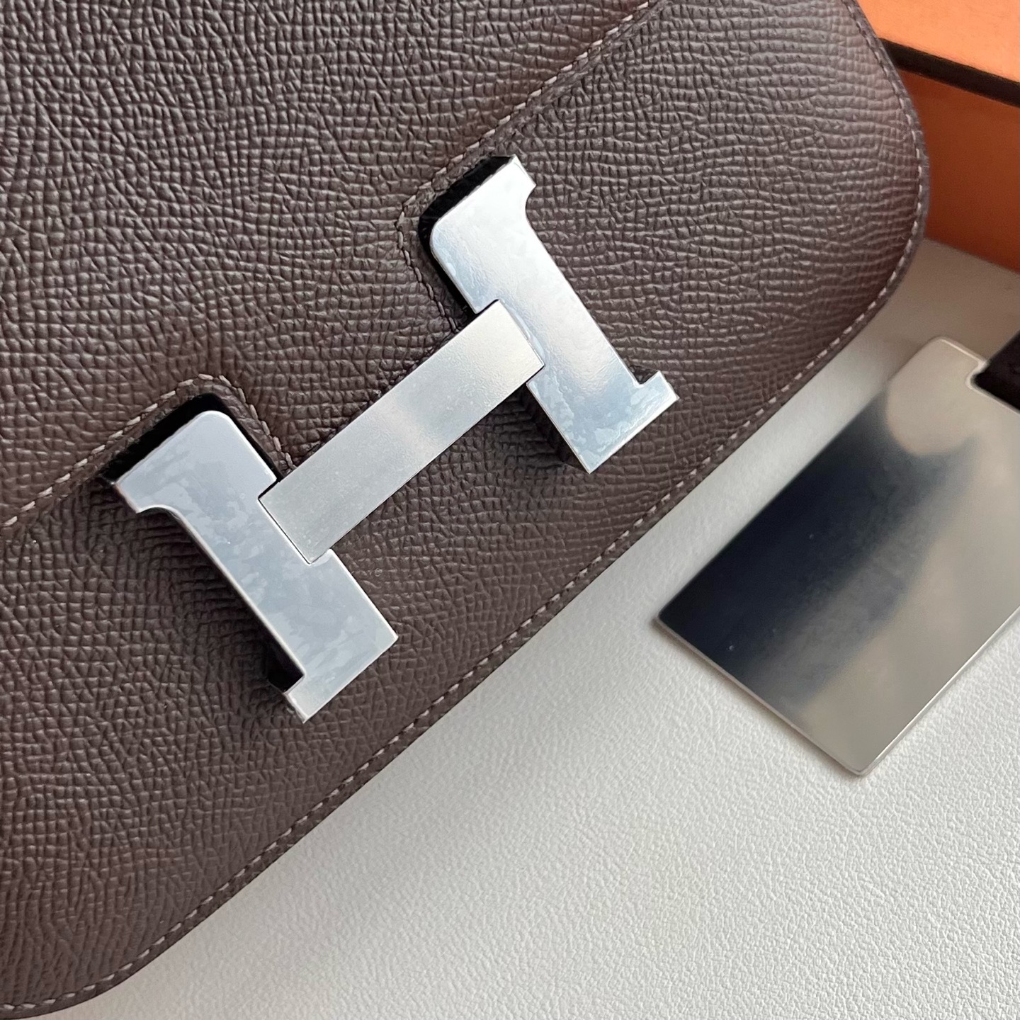 Constance 1-18 Mirror Style🪞 Epsom Color: Ck47 chocolate 🍫 Fully handmade wax stitching Silver buckle customized✈️ - Image 2