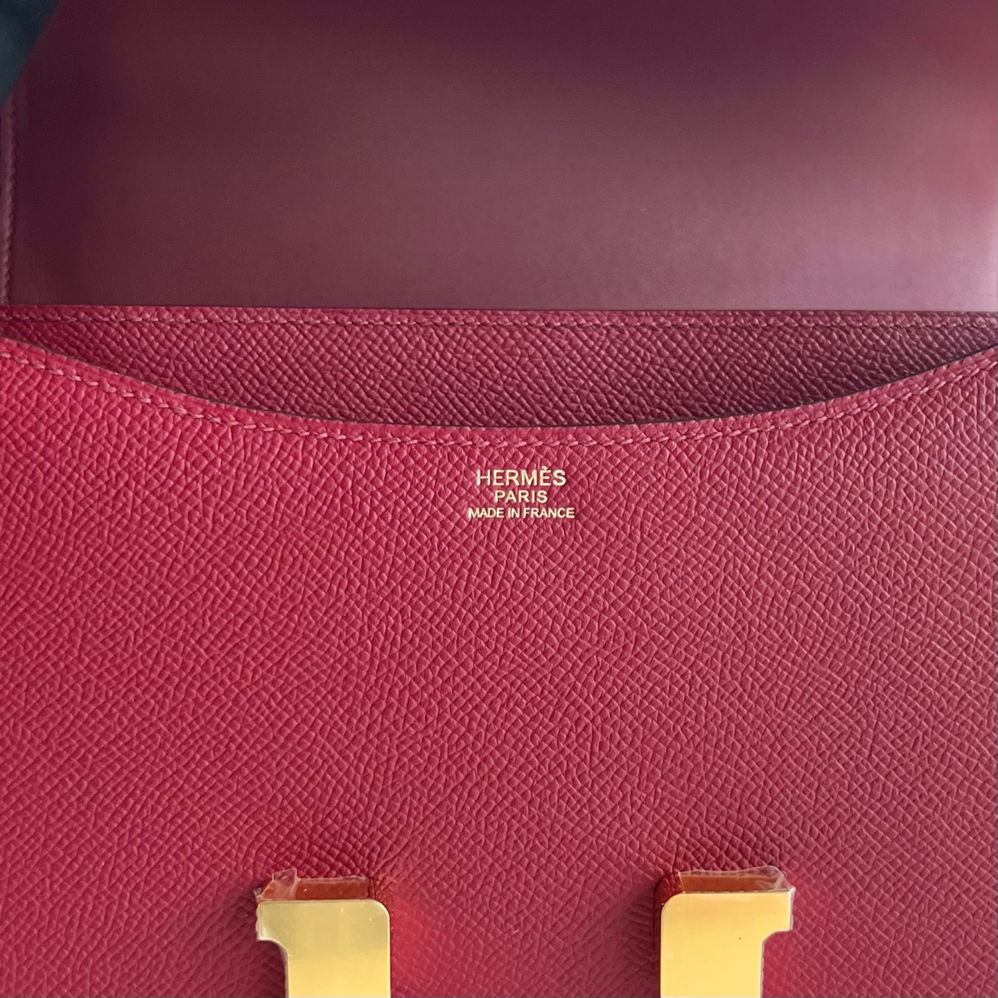 Constance 24cm Epsom original imported German palm print Color: K1 pomegranate red, fully handmade wax stitching, gold buckle, customized✈️ - Image 8