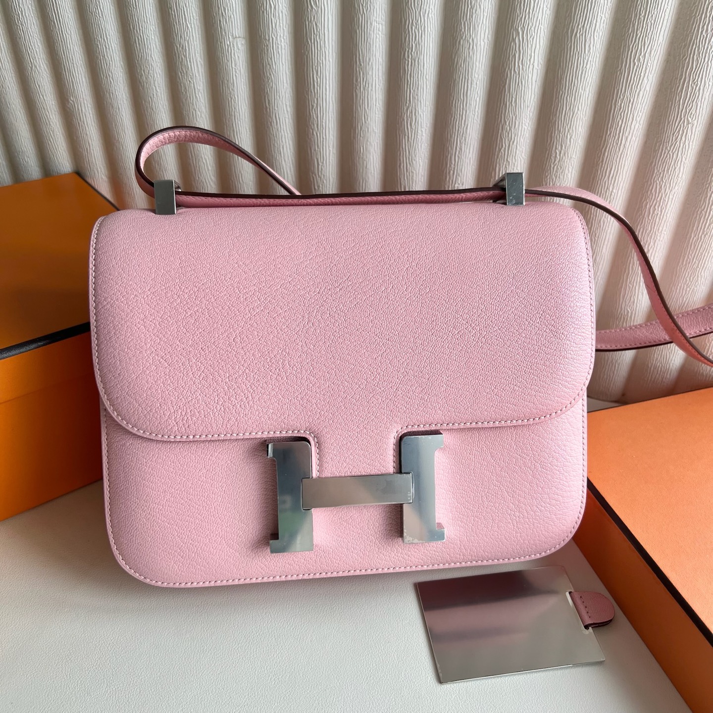 Constance 1-24 Single Layer Mirror Chever Color: 3Q new pink Rose Sakura, fully handmade wax thread sewing Silver buckle customized✈️