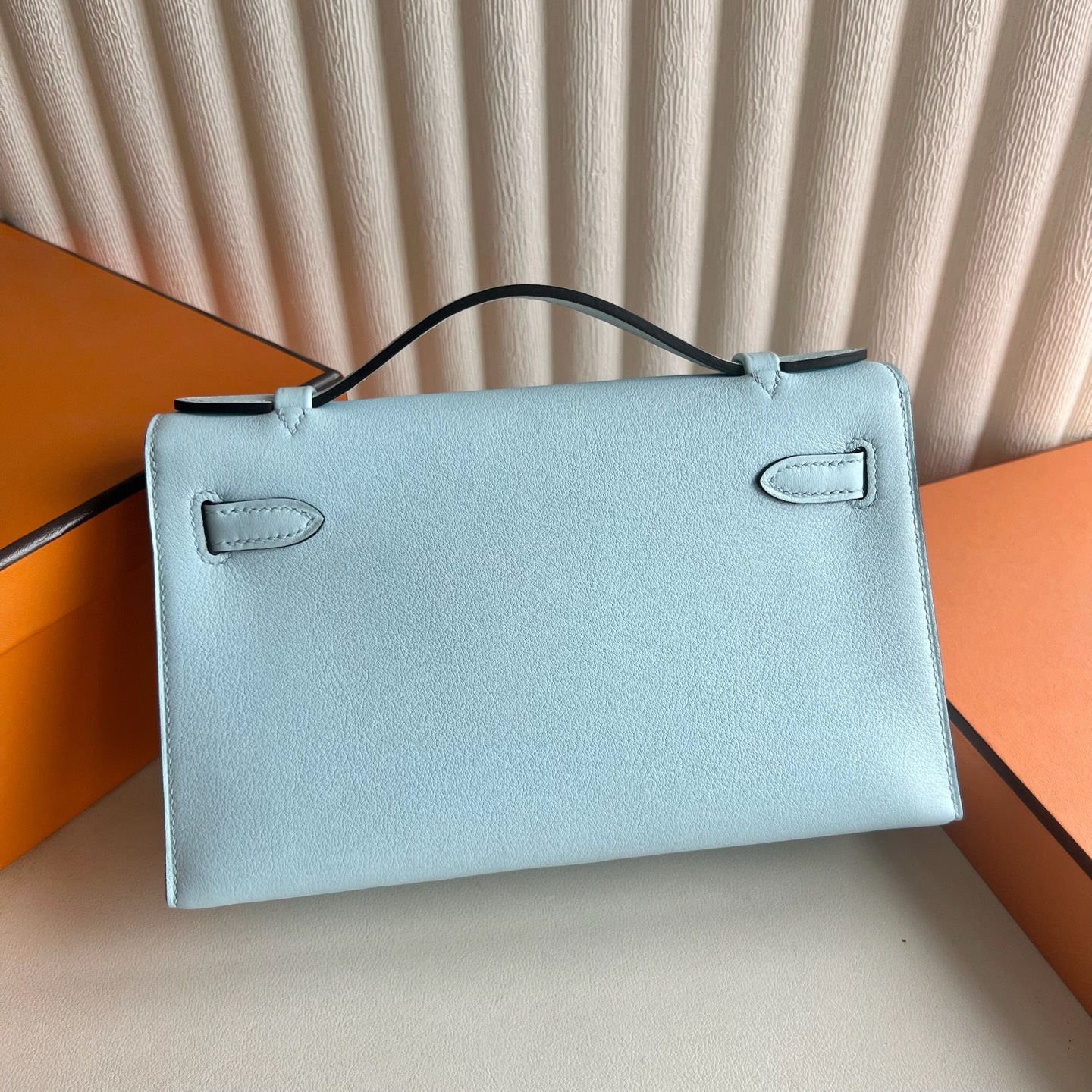 Mini Kelly Pochette 22cm Swift Color: U2 breeze blue, fully handmade wax stitching Silver buckle customized✈️ - Image 4