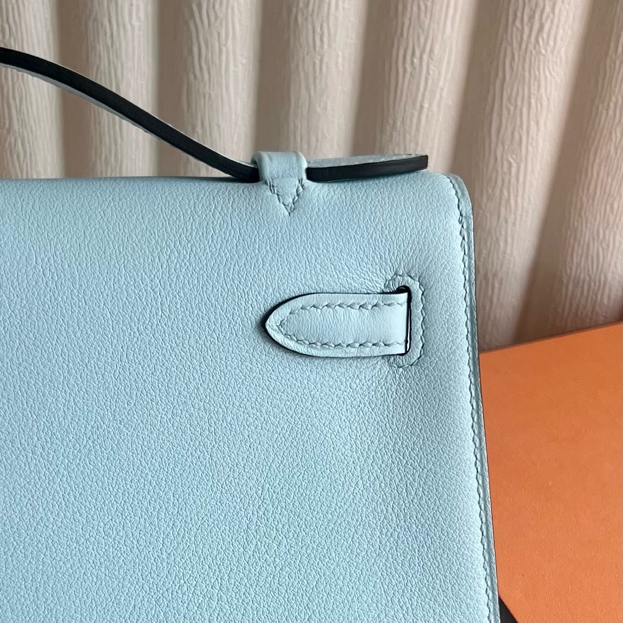 Mini Kelly Pochette 22cm Swift Color: U2 breeze blue, fully handmade wax stitching Silver buckle customized✈️ - Image 5