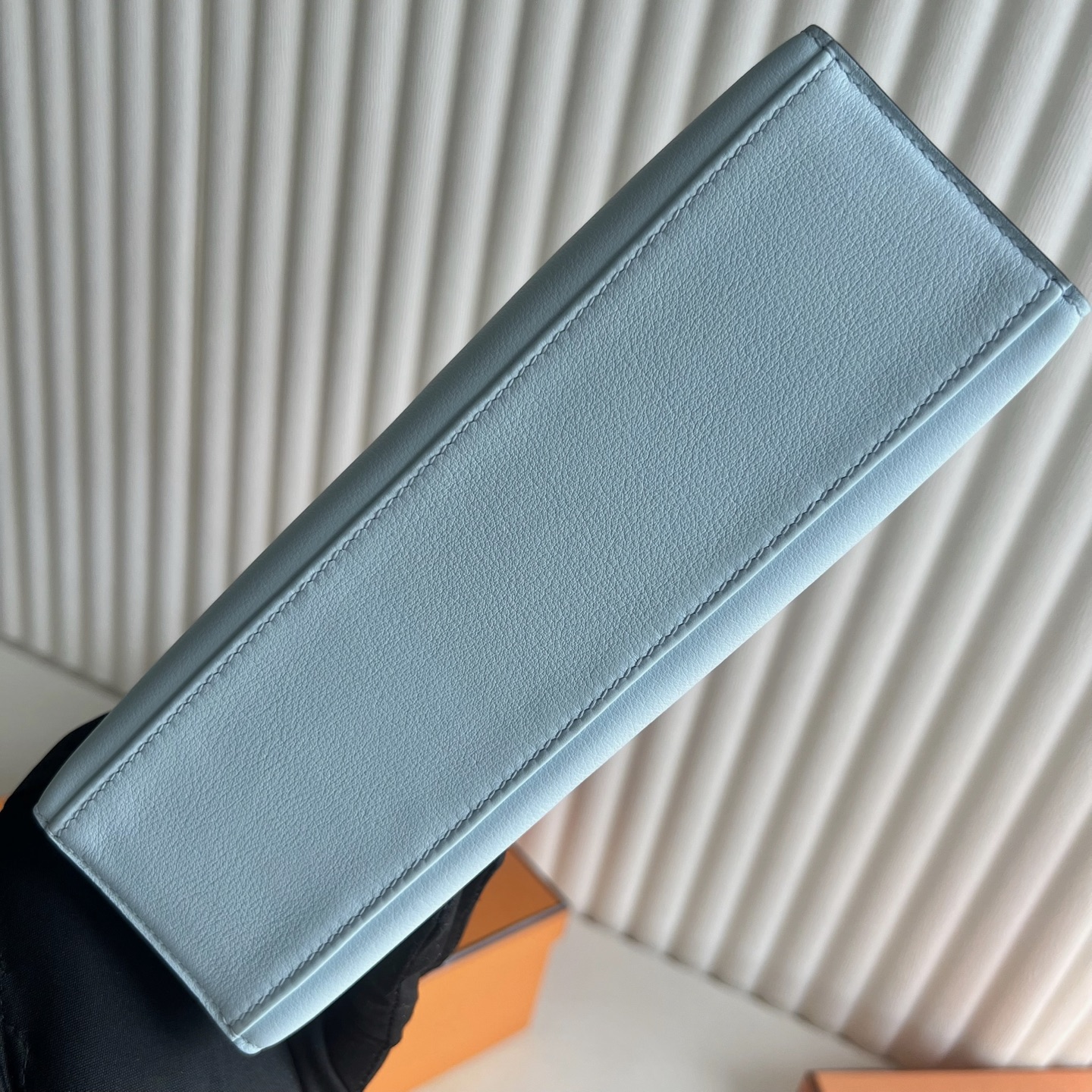 Mini Kelly Pochette 22cm Swift Color: U2 breeze blue, fully handmade wax stitching Silver buckle customized✈️ - Image 9