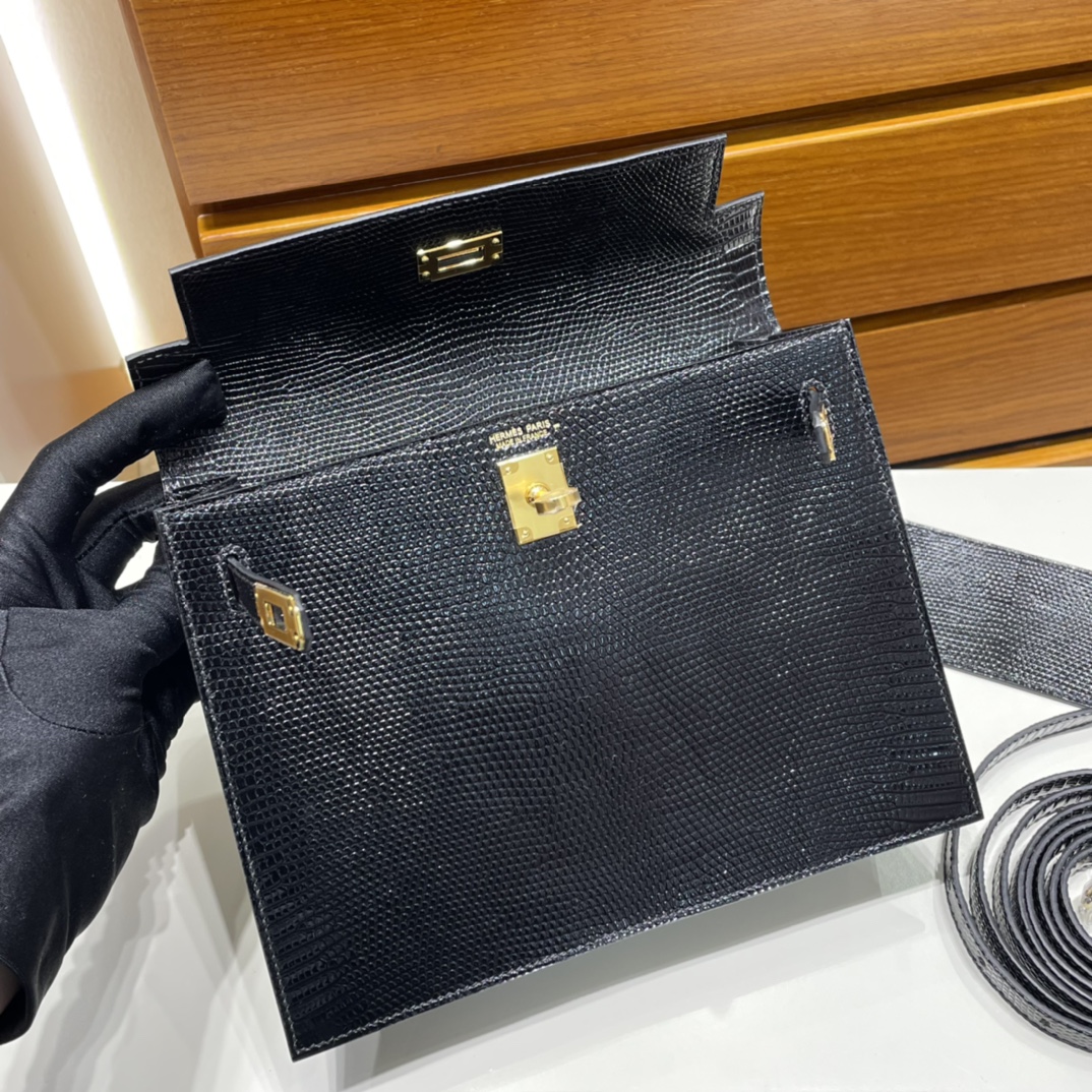 Kelly danse 22cm Lizard imported lizard skin 89 black gold buckle fully handmade wax stitching Ghw customized✈️ - Image 6