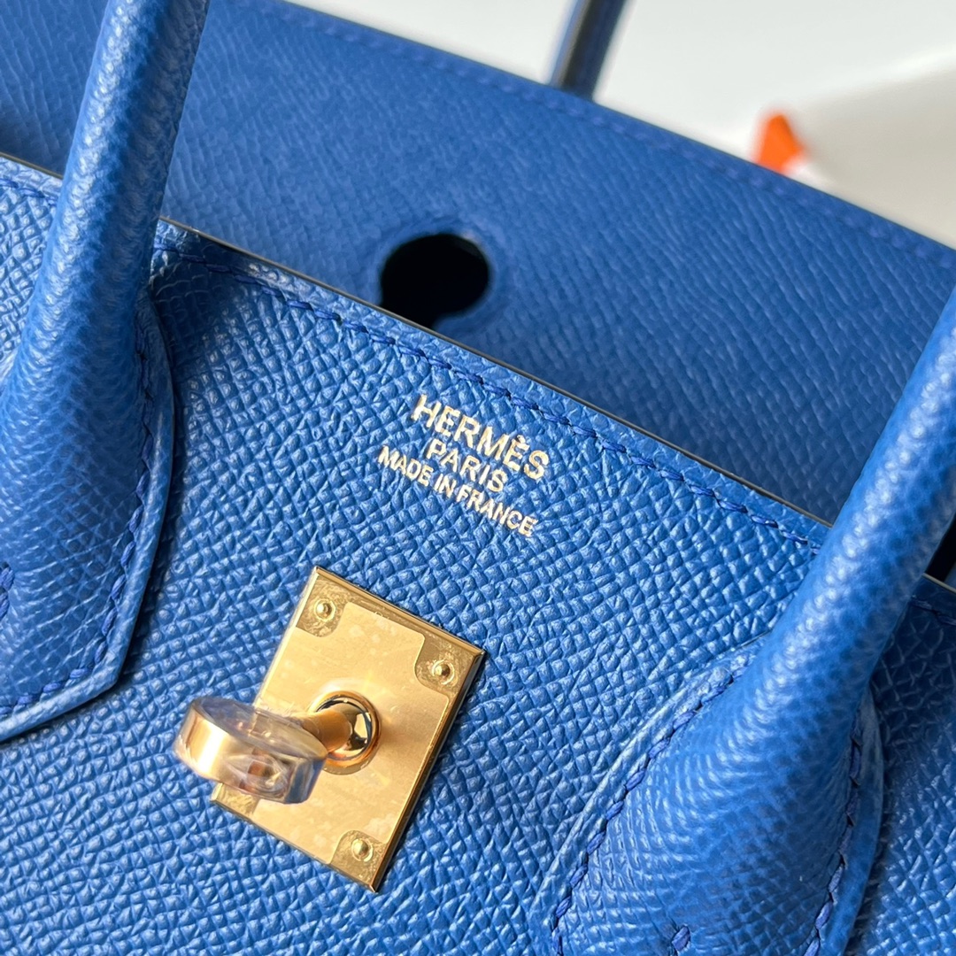 Birkin 25cm Sellier Epsom 71 French Blue Gold Buckle Fully Handmade Wax Thread Sewing Ghw Customized✈️ - Image 6