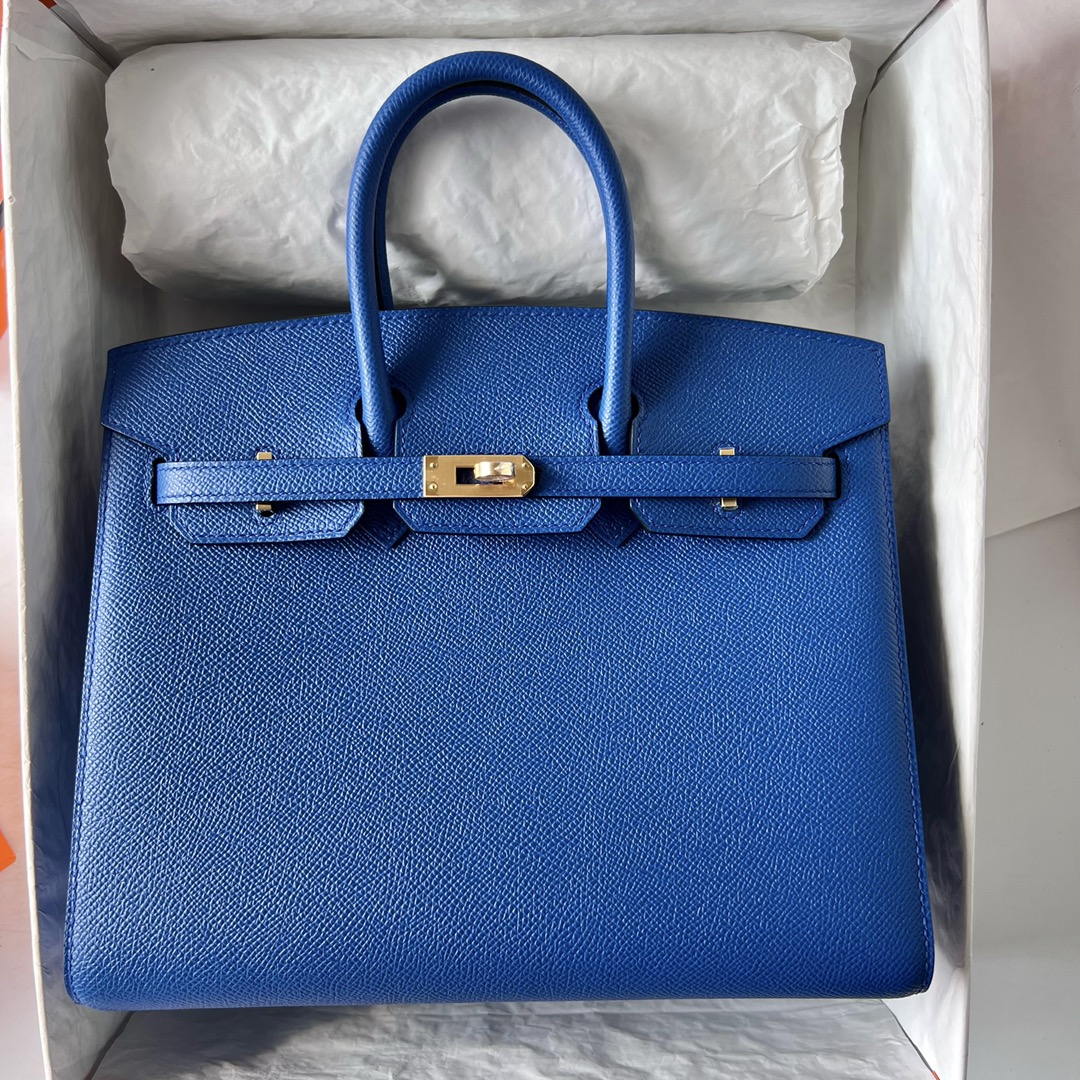 Birkin 25cm Sellier Epsom 71 French Blue Gold Buckle Fully Handmade Wax Thread Sewing Ghw Customized✈️ - Image 9