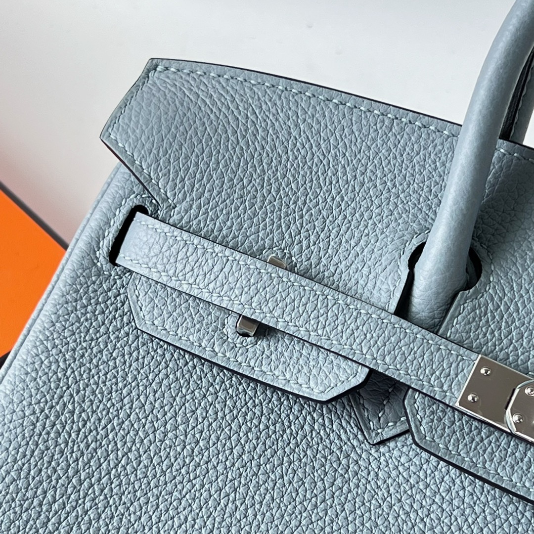 Birkin 25cm Togo J7 linen blue inner stitching D0 Weimaraner beige silver buckle fully handmade wax stitching Phw customized✈️ - Image 2