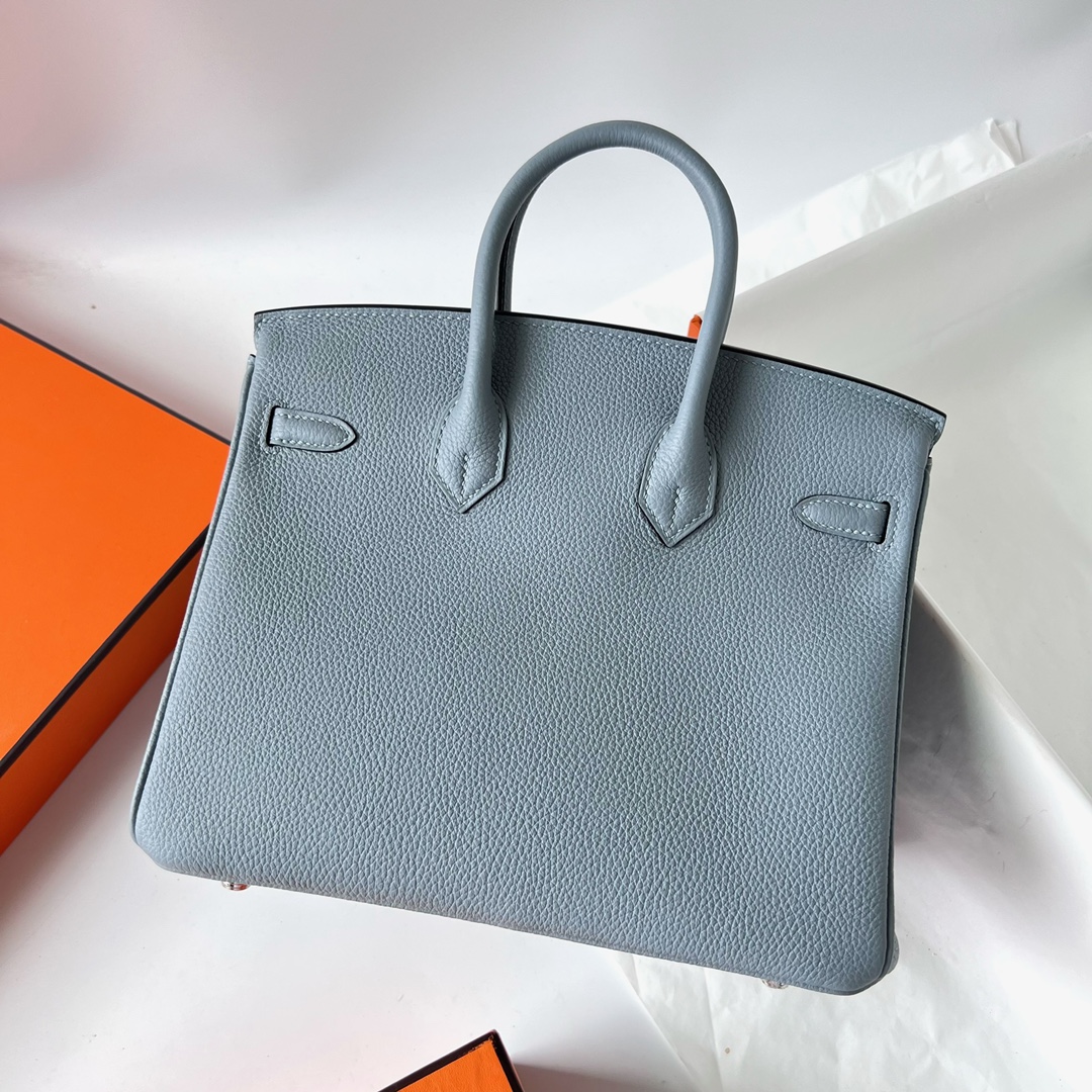 Birkin 25cm Togo J7 linen blue inner stitching D0 Weimaraner beige silver buckle fully handmade wax stitching Phw customized✈️ - Image 4