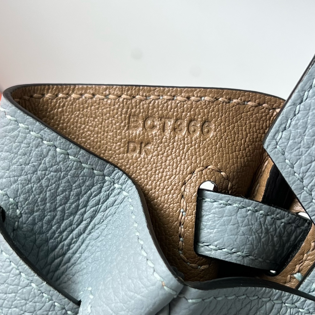 Birkin 25cm Togo J7 linen blue inner stitching D0 Weimaraner beige silver buckle fully handmade wax stitching Phw customized✈️ - Image 7