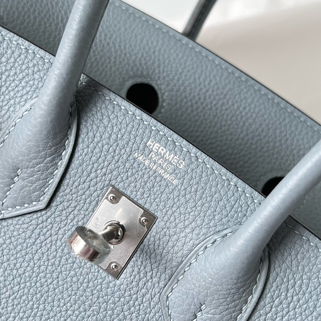 Birkin 25cm Togo J7 linen blue inner stitching D0 Weimaraner beige silver buckle fully handmade wax stitching Phw customized✈️ - Image 8