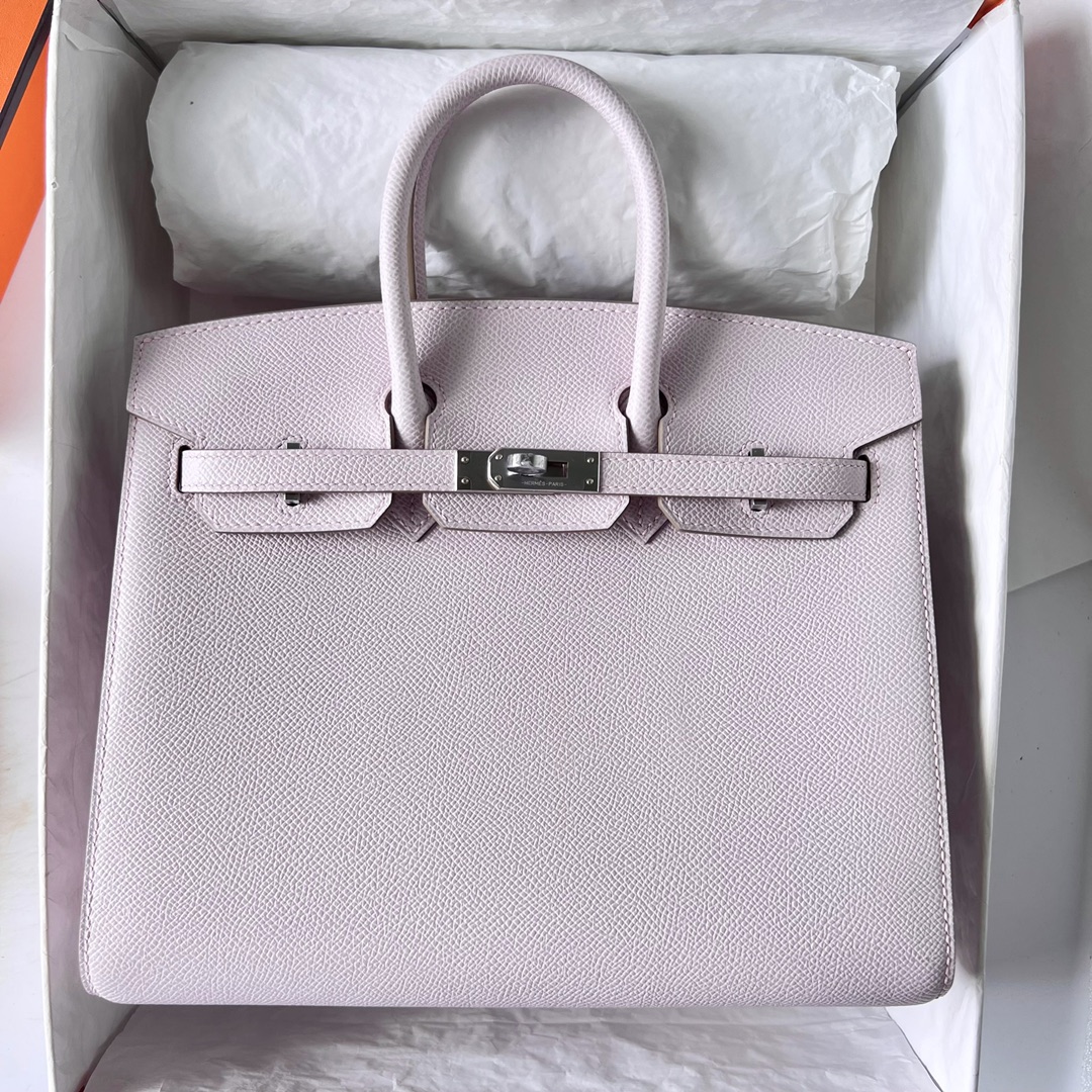 Birkin 25cm Sellier Epsom 09 New Fantasy Pink Purple Silver Buckle Fully Handmade Wax Thread Sewing Phw Customized✈️