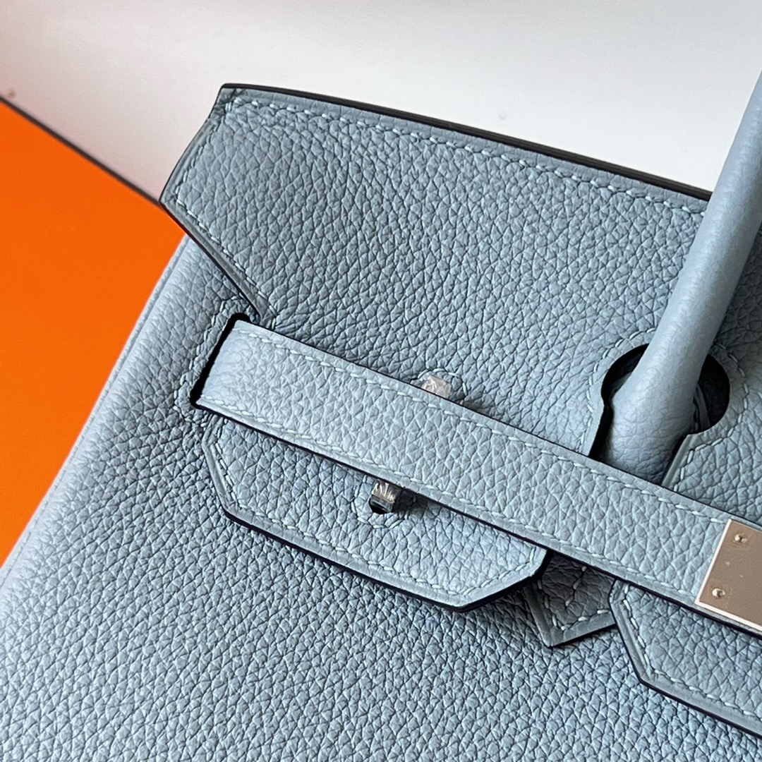 Birkin 30cm Togo J7 linen blue inner stitching D0 Weimaraner beige silver buckle fully handmade wax stitching Phw customized✈️ - Image 2