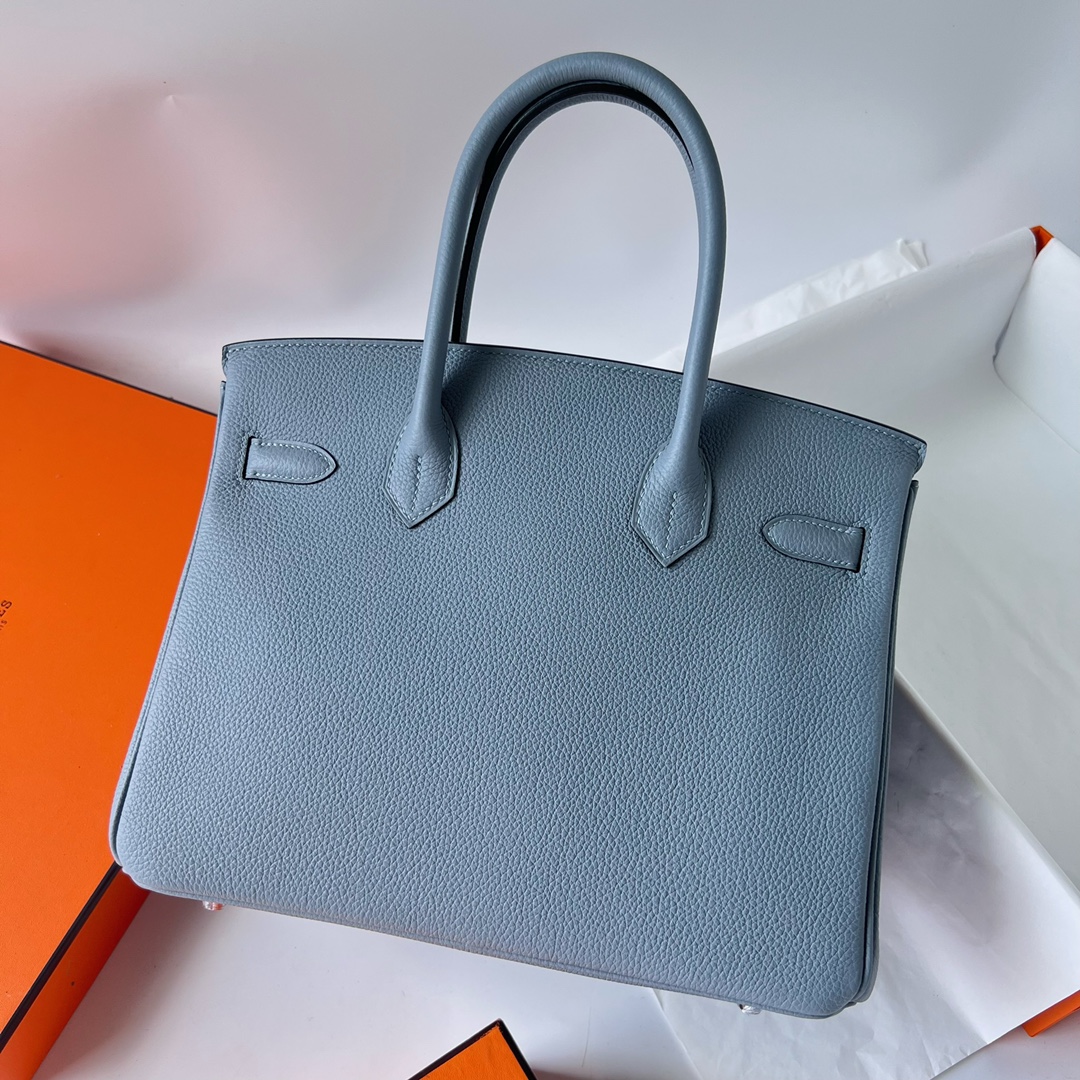 Birkin 30cm Togo J7 linen blue inner stitching D0 Weimaraner beige silver buckle fully handmade wax stitching Phw customized✈️ - Image 4