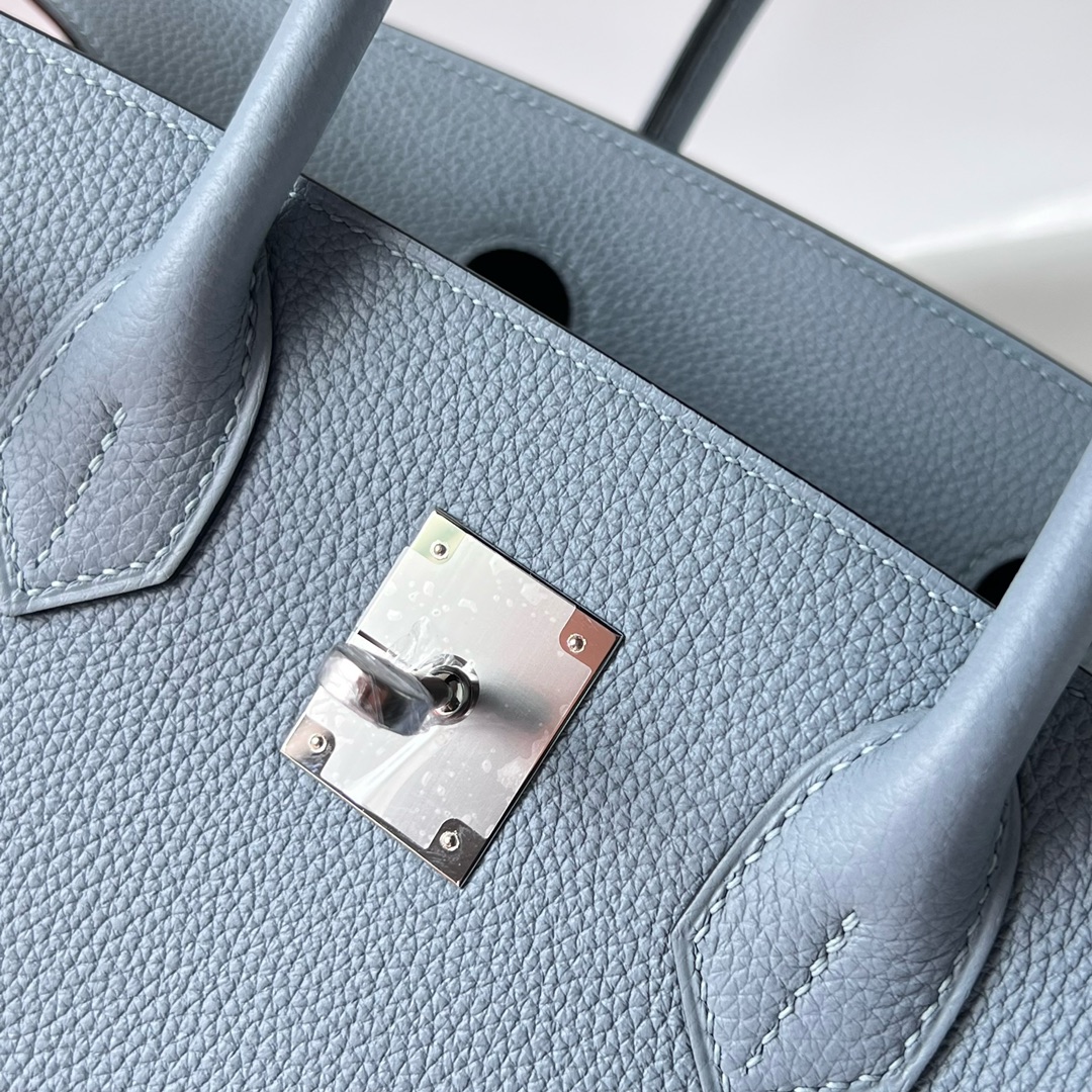 Birkin 30cm Togo J7 linen blue inner stitching D0 Weimaraner beige silver buckle fully handmade wax stitching Phw customized✈️ - Image 6