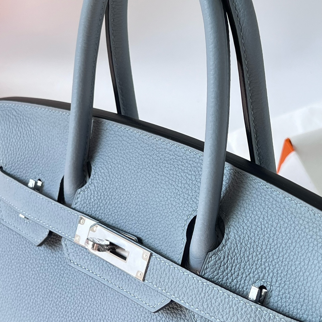Birkin 30cm Togo J7 linen blue inner stitching D0 Weimaraner beige silver buckle fully handmade wax stitching Phw customized✈️ - Image 8
