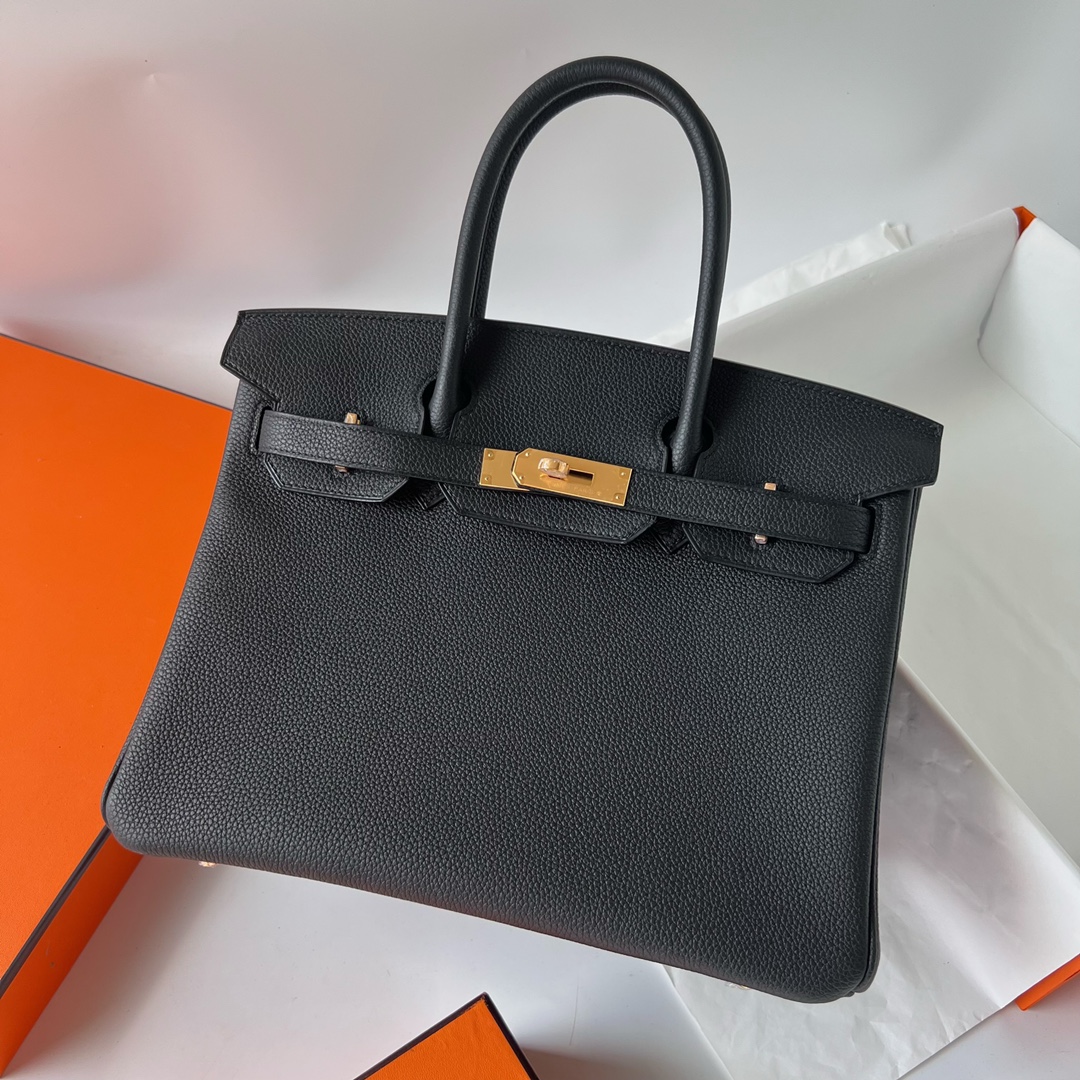 Birkin 30cm Togo leather original calfskin 89 black Noir gold buckle fully handmade wax thread Ghw Stock