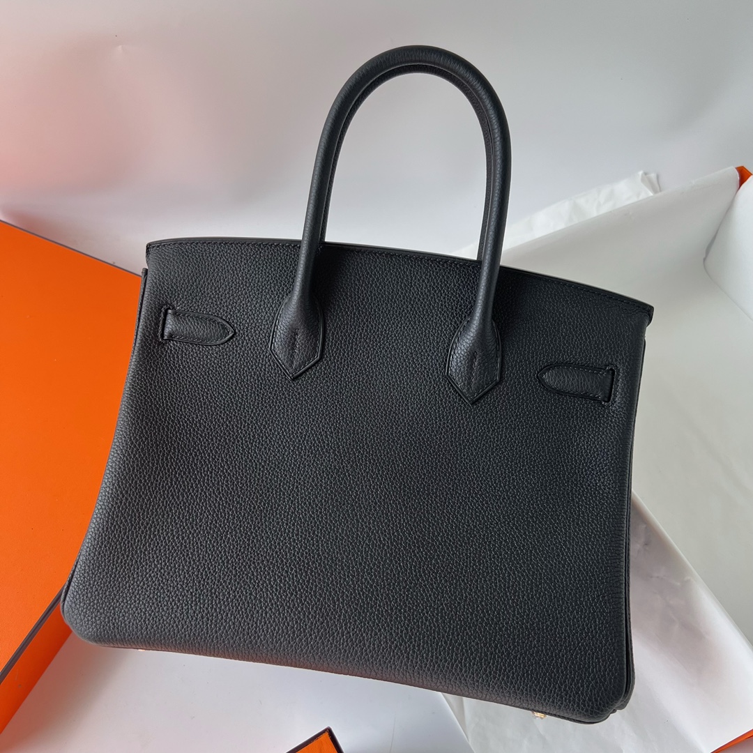 Birkin 30cm Togo leather original calfskin 89 black Noir gold buckle fully handmade wax thread Ghw Stock - Image 4