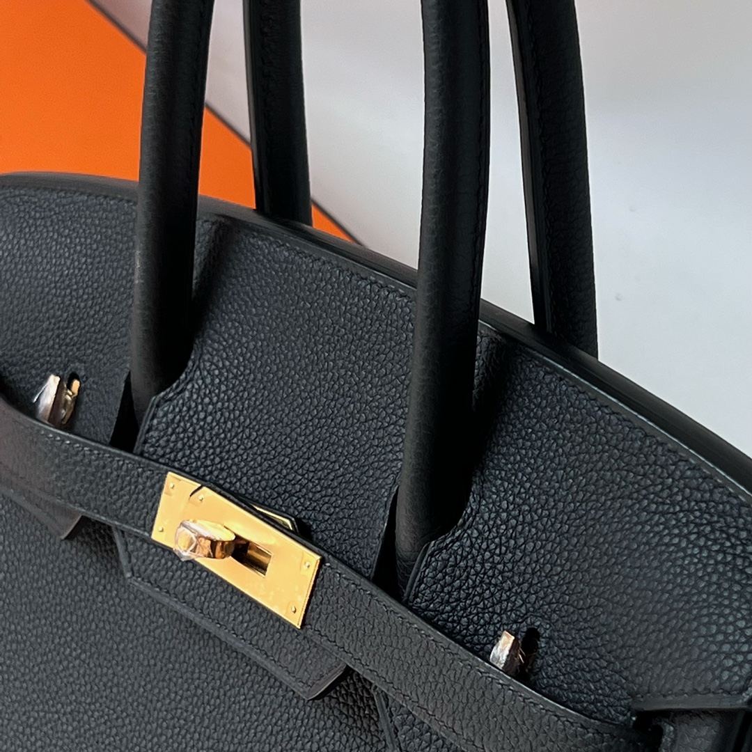 Birkin 30cm Togo leather original calfskin 89 black Noir gold buckle fully handmade wax thread Ghw Stock - Image 6